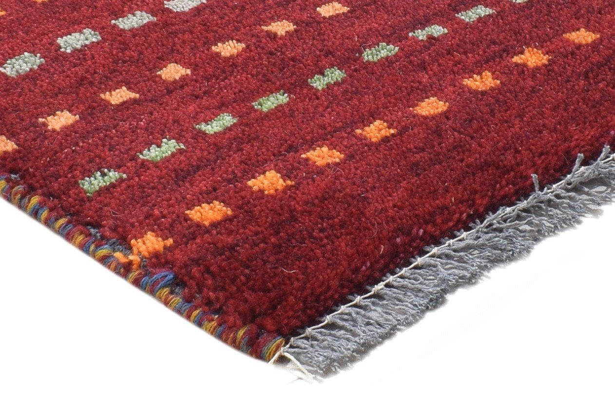 Red Wool Rug 1' X 2' Persian Hand Knotted Gabbeh Southwestern Small Carpet 