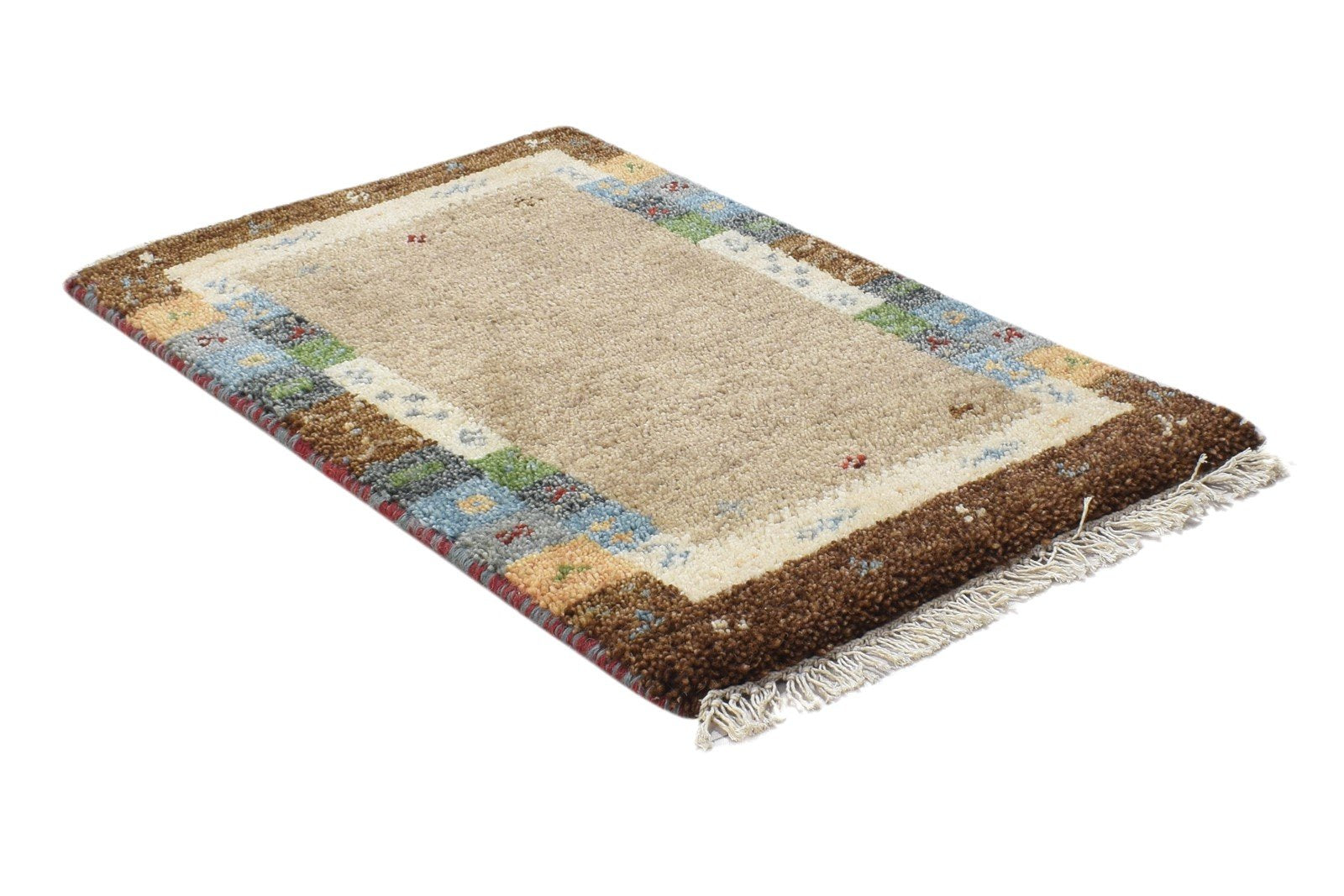 Beige Wool Rug 1' X 2' Persian Hand Knotted Gabbeh Southwestern Small Carpet 