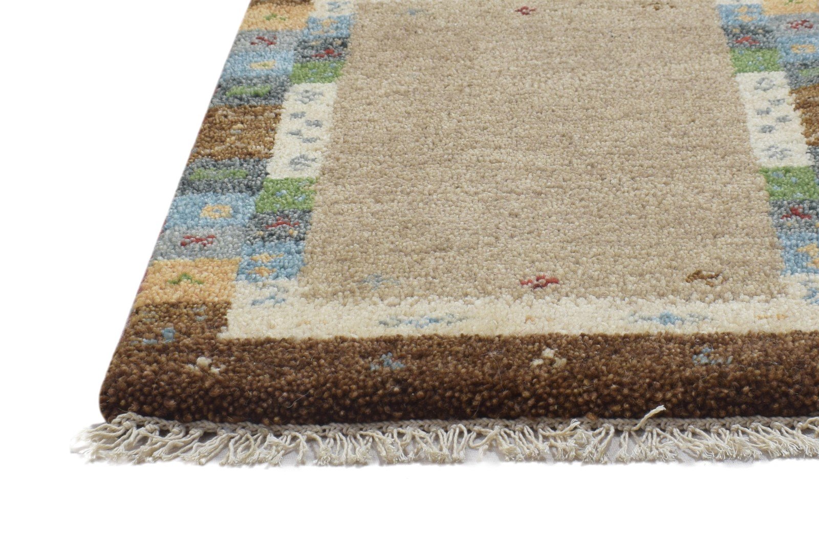 Beige Wool Rug 1' X 2' Persian Hand Knotted Gabbeh Southwestern Small Carpet 