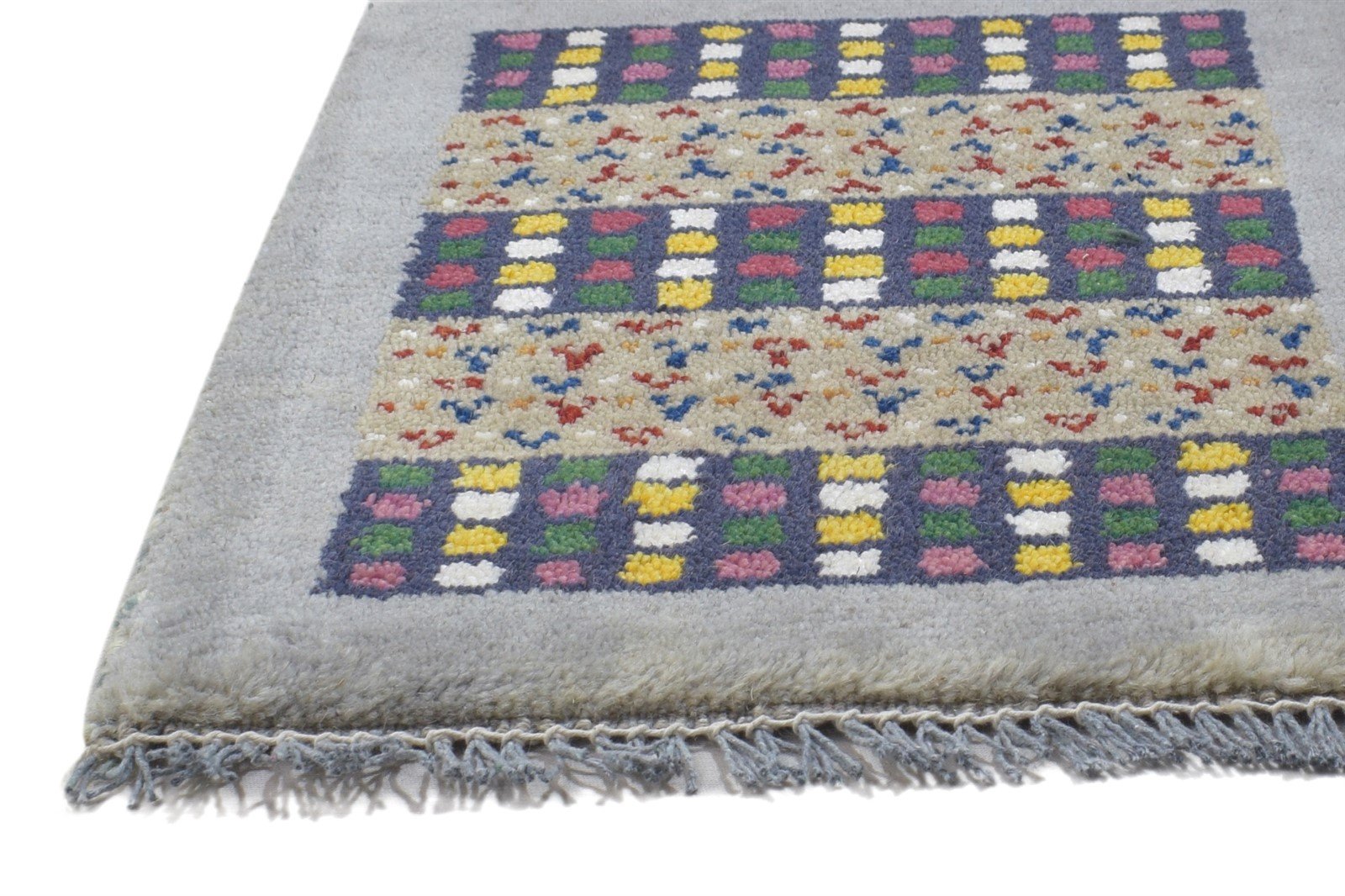 100% Wool Grey Rug 1' X 2' Persian Hand Knotted Gabbeh Southwestern Small Carpet 