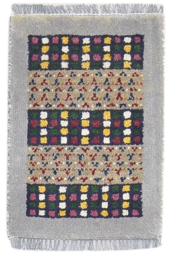 100% Wool Grey Rug 1' X 2' Persian Hand Knotted Gabbeh Southwestern Small Carpet 