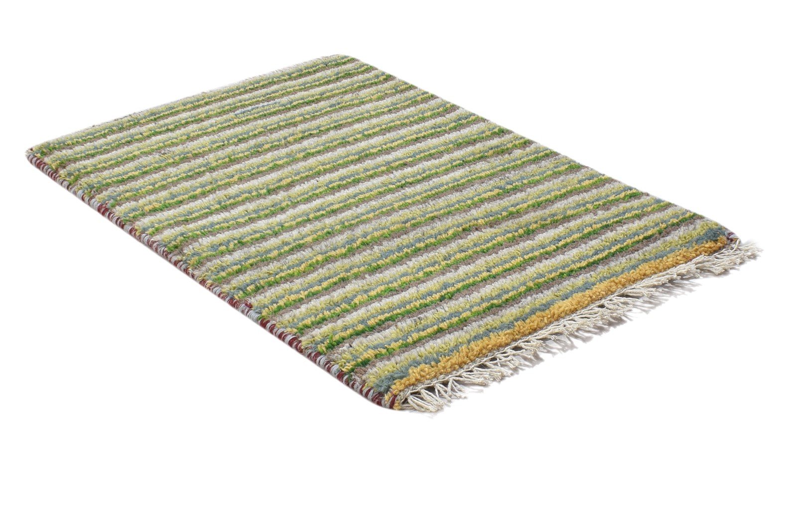 100% Wool Green Rug 1' X 2' Persian Hand Knotted Gabbeh Striped Small Carpet 