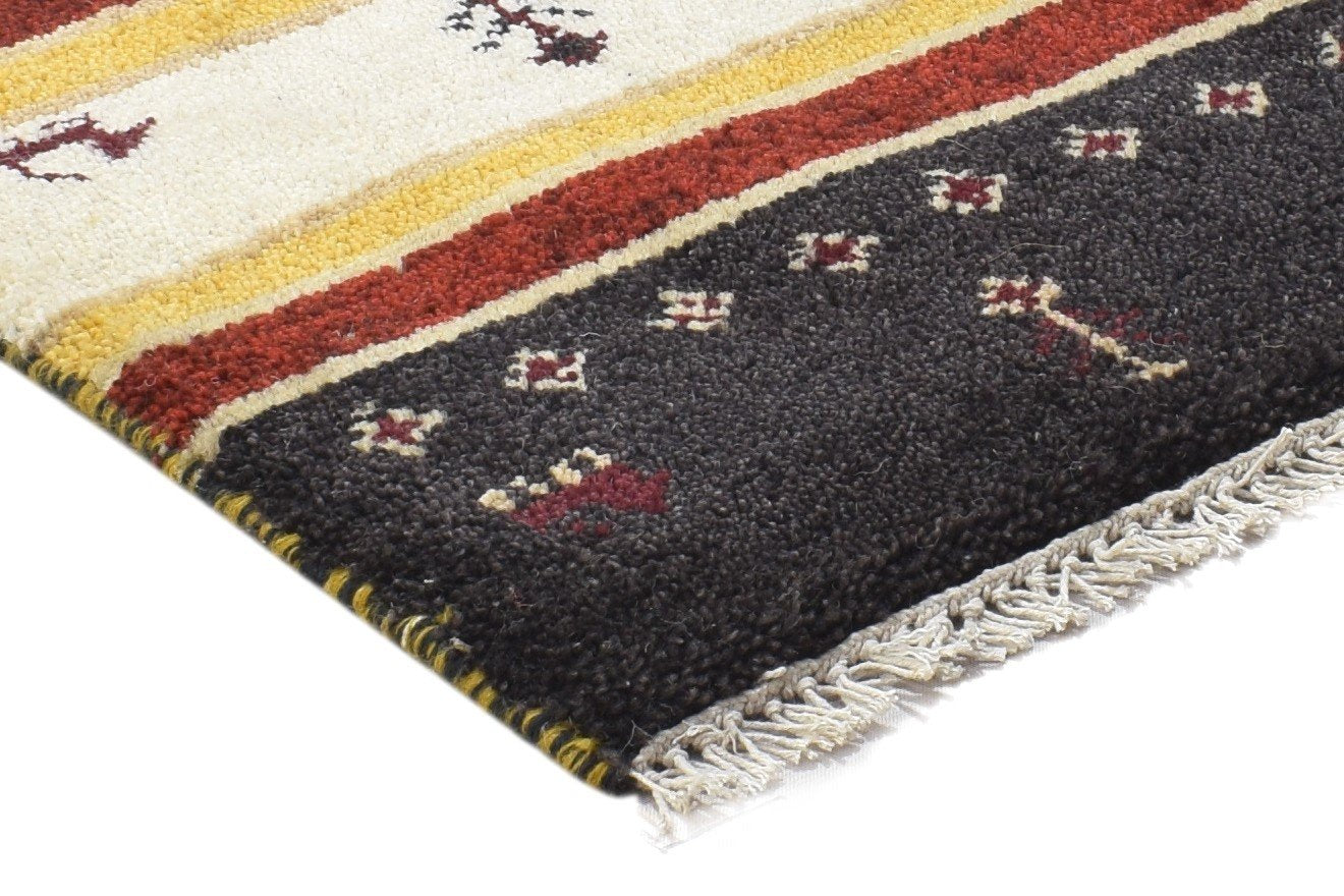 Charcoal Wool Rug 1' X 2' Persian Hand Knotted Gabbeh Southwestern Small Carpet 