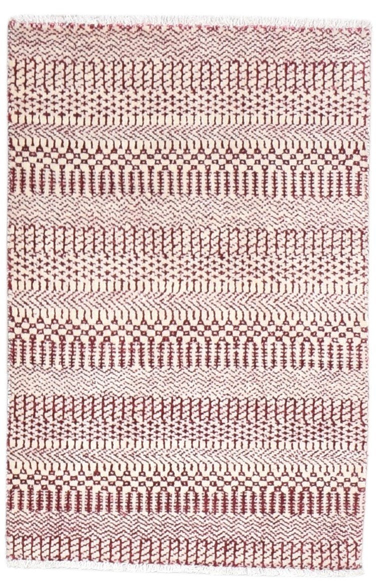 2' X 3' Rug Silk Red Modern Hand Knotted Scandinavian Grass Trellis Small Carpet 