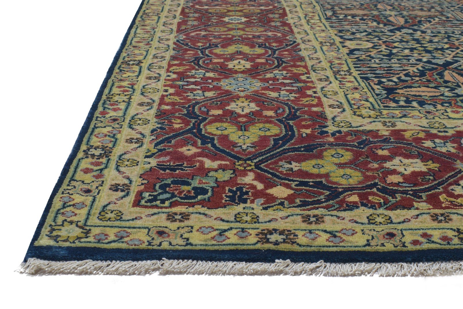 Hand Knotted Blue Wool Rug 9' X 12' Persian Mughal Oriental Large Carpet 