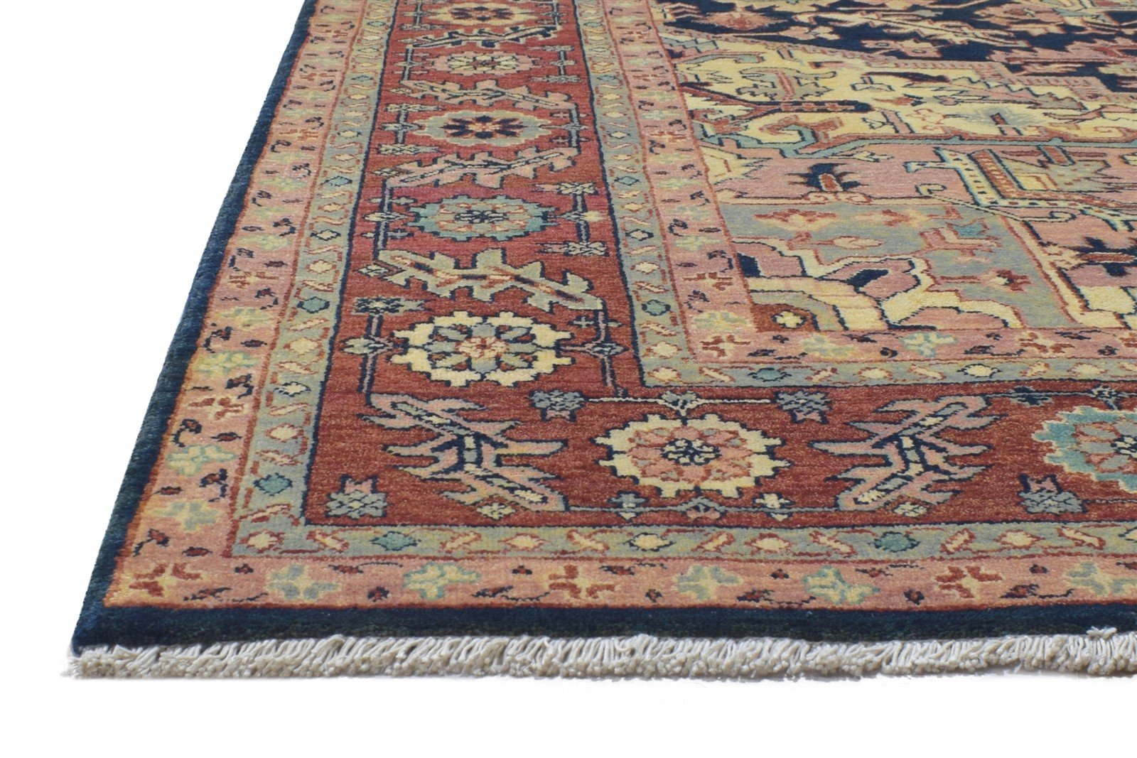 Wool Blue Rug 9' X 11' Persian Hand Knotted Serapi Oriental Large Carpet 