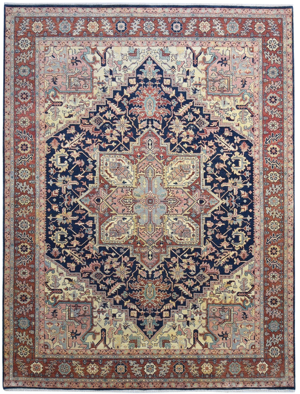 Wool Blue Rug 9' X 11' Persian Hand Knotted Serapi Oriental Large Carpet 