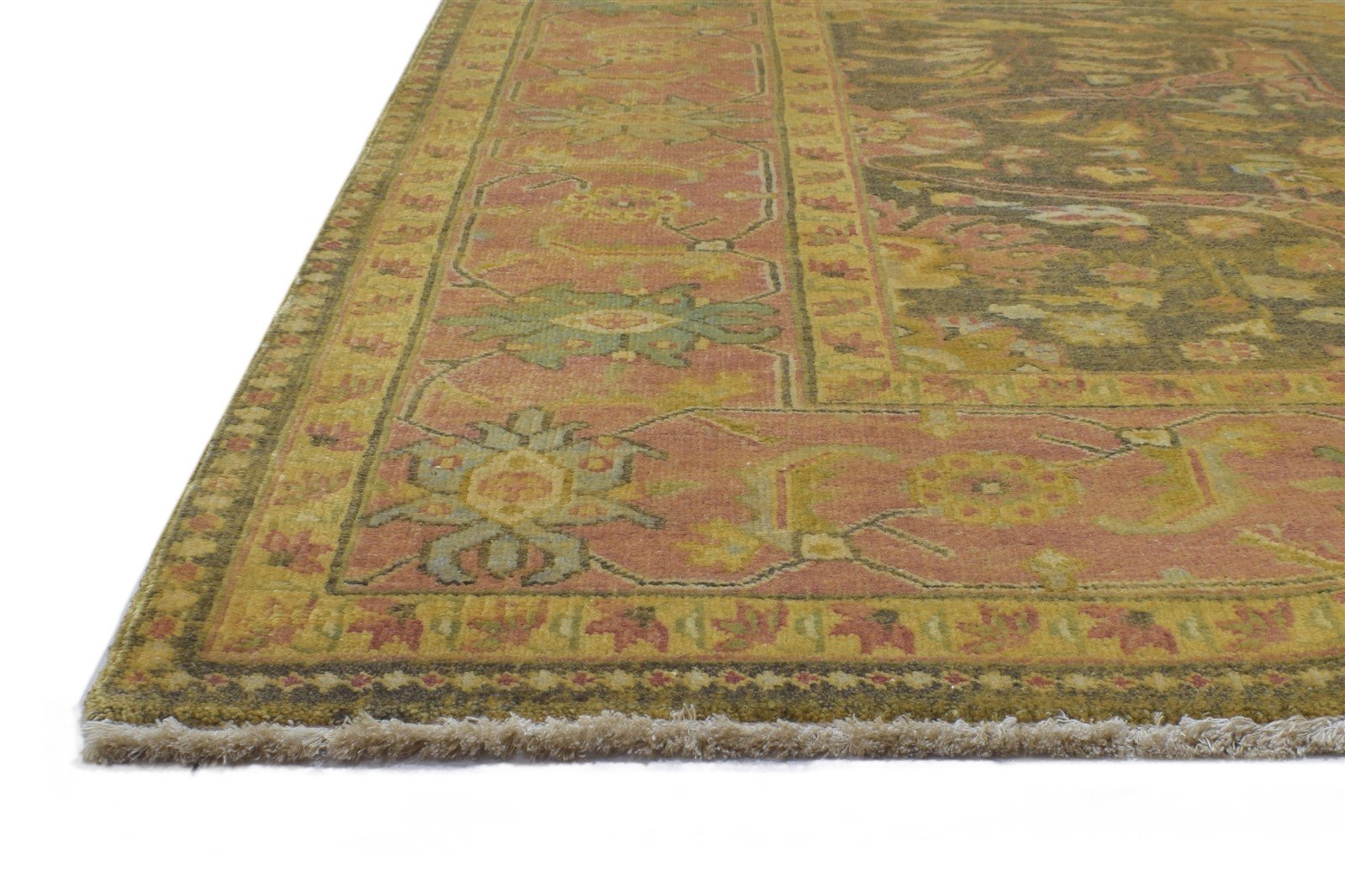 Hand Knotted Green Wool Rug 8' X 10' Persian Mughal Oriental Large Carpet 