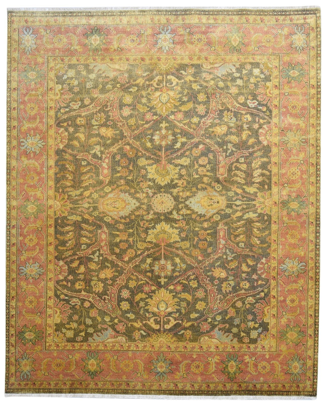 Hand Knotted Green Wool Rug 8' X 10' Persian Mughal Oriental Large Carpet 