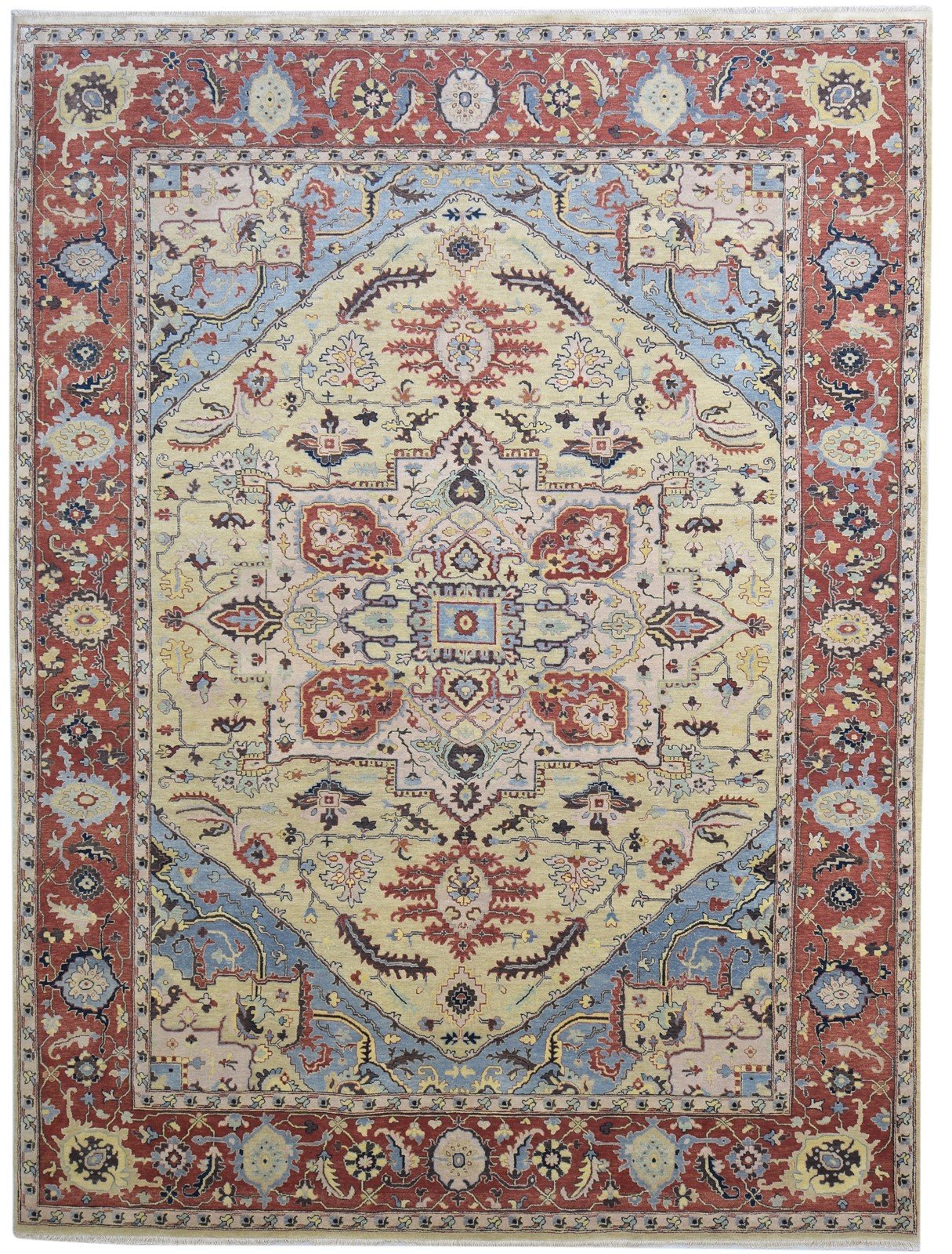 Wool Beige Rug 9' X 12' Persian Hand Knotted Serapi Oriental Large Carpet 