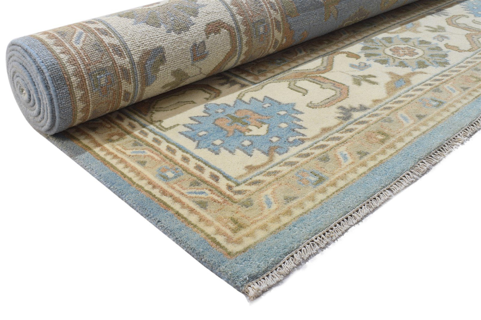 Hand Knotted Blue Wool Rug 10' X 14' Persian Oushak Oriental Extra Large Carpet 