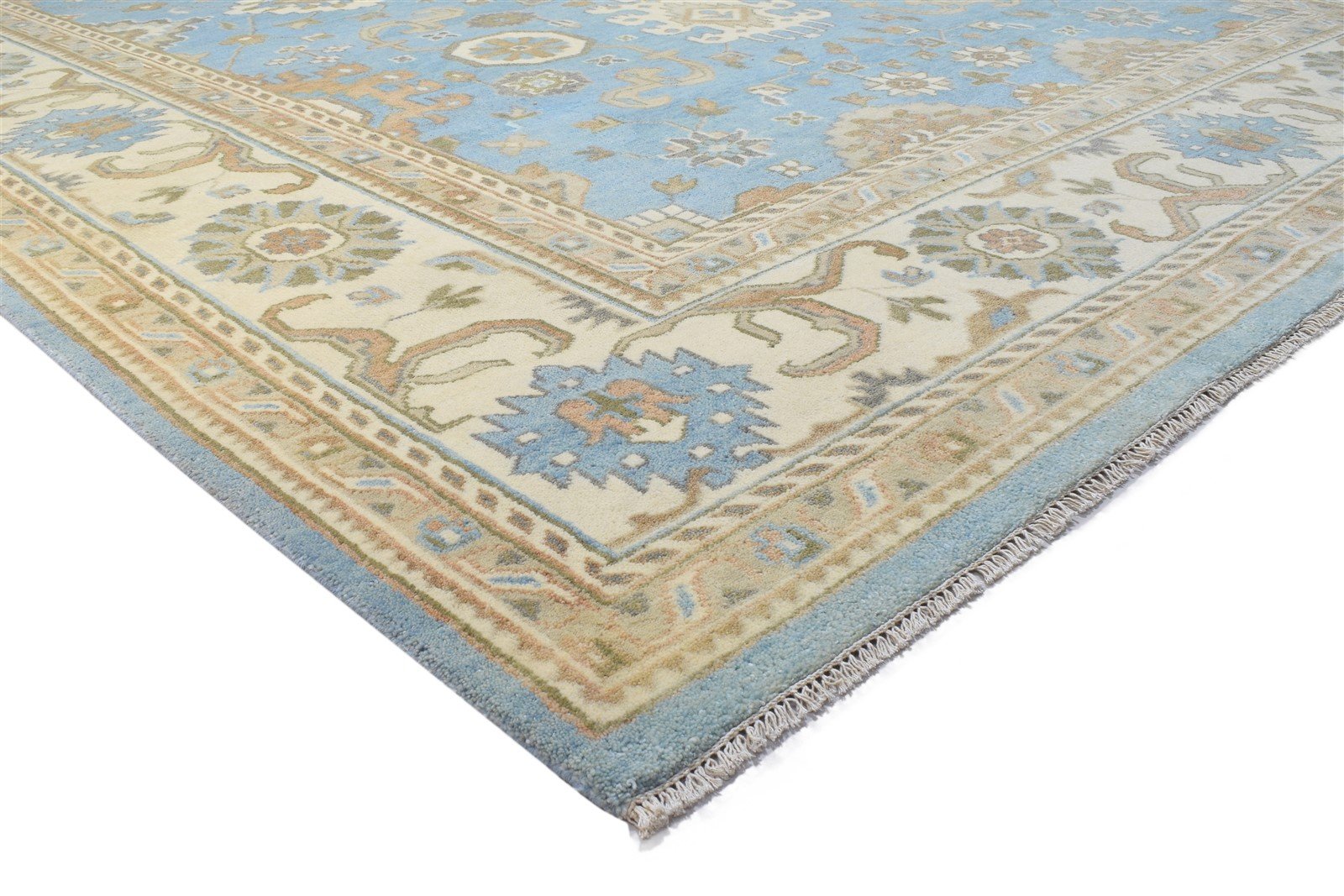 Hand Knotted Blue Wool Rug 10' X 14' Persian Oushak Oriental Extra Large Carpet 