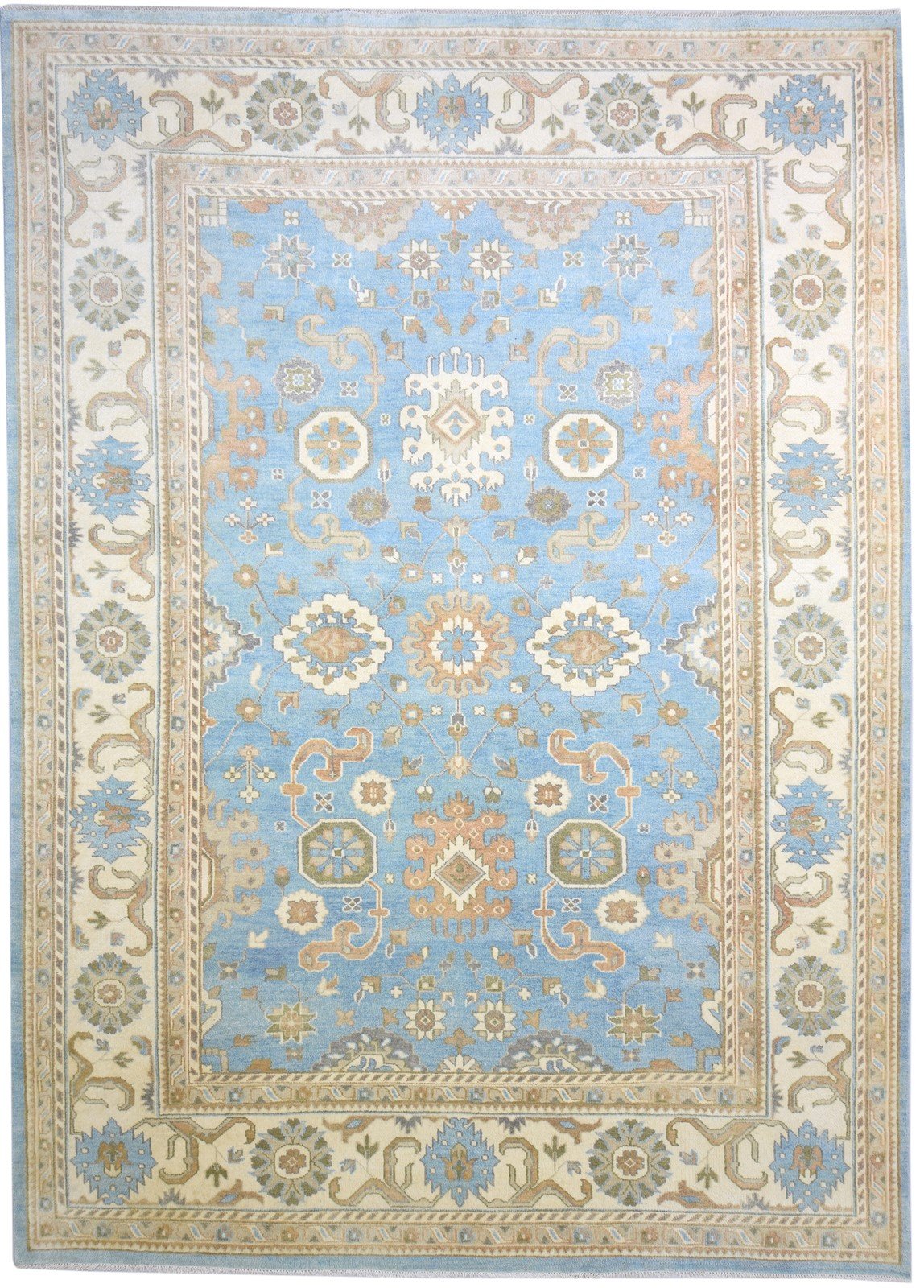 Hand Knotted Blue Wool Rug 10' X 14' Persian Oushak Oriental Extra Large Carpet 