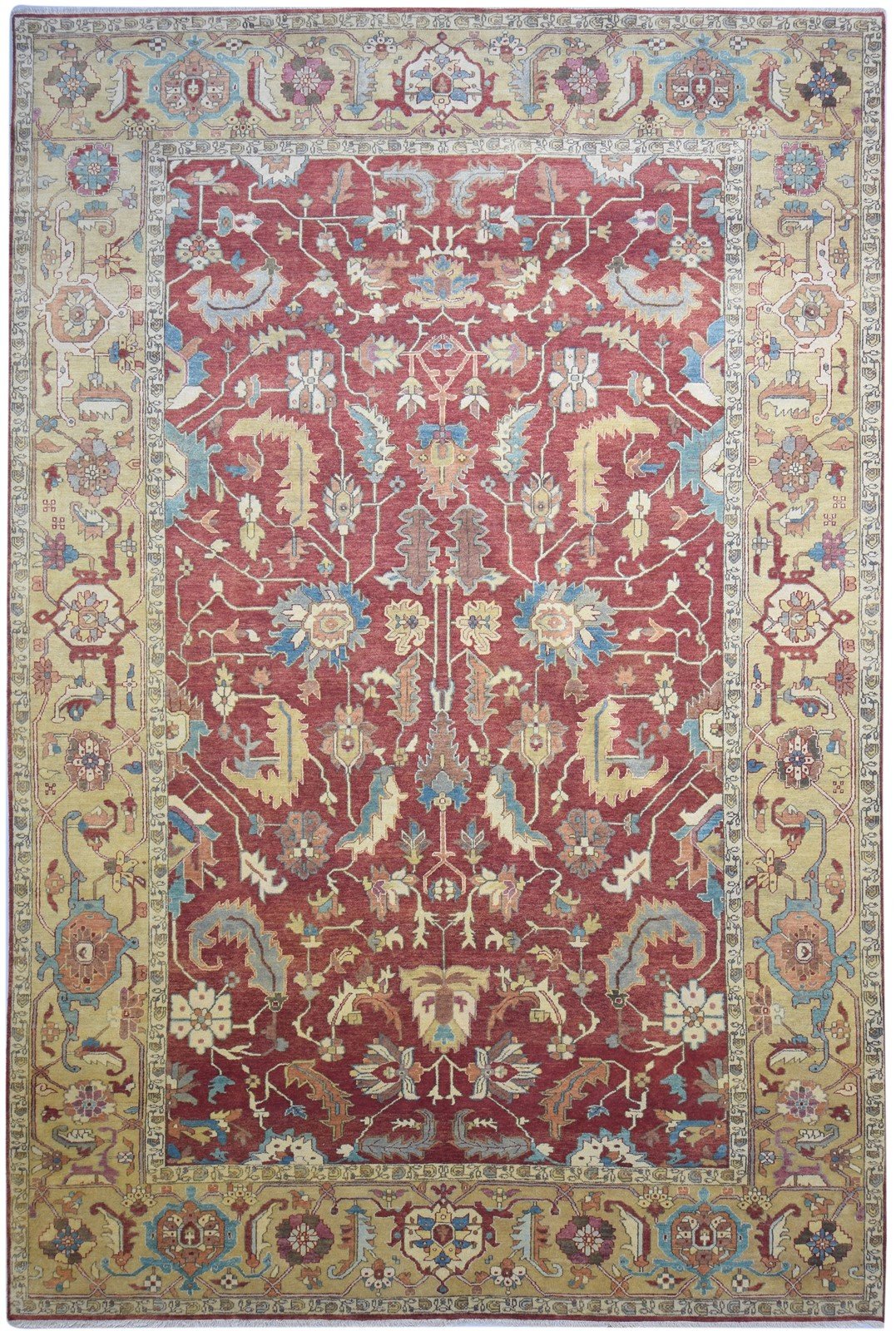 Red Wool Rug 10' X 14' Persian Hand Knotted Mughal Oriental Extra Large Carpet 