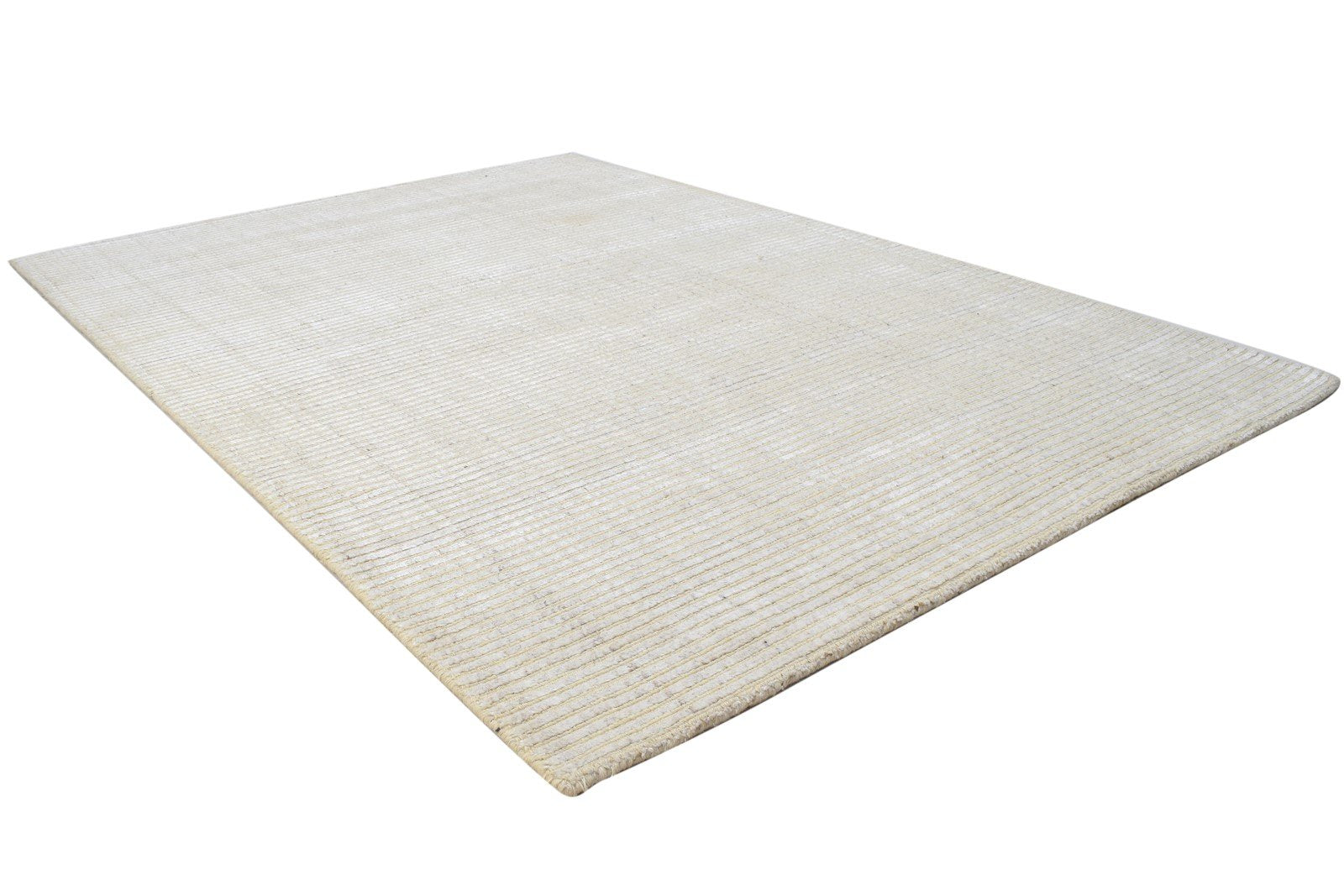 Wool / Silk Sand Rug 4X6 Modern Hand Woven Scandinavian Striped Room Size 