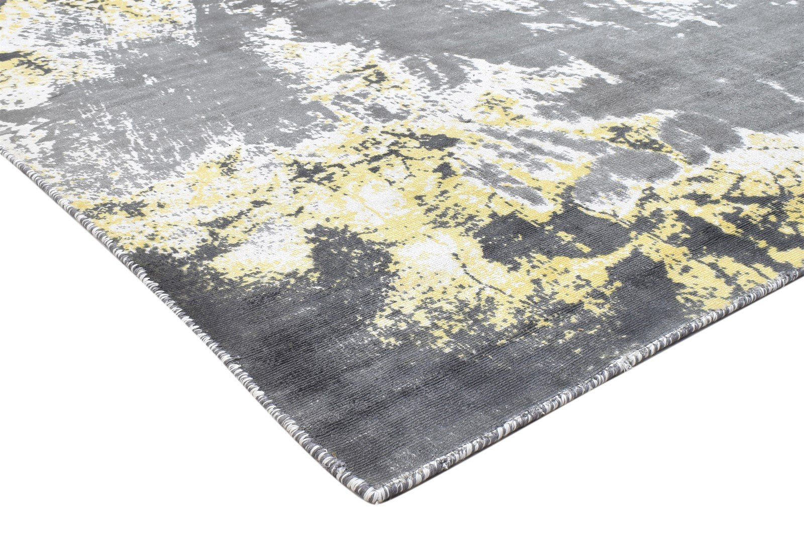 Silk Dark Grey Rug 4' X 6' Modern Handloom Indian Abstract Room Size Carpet 