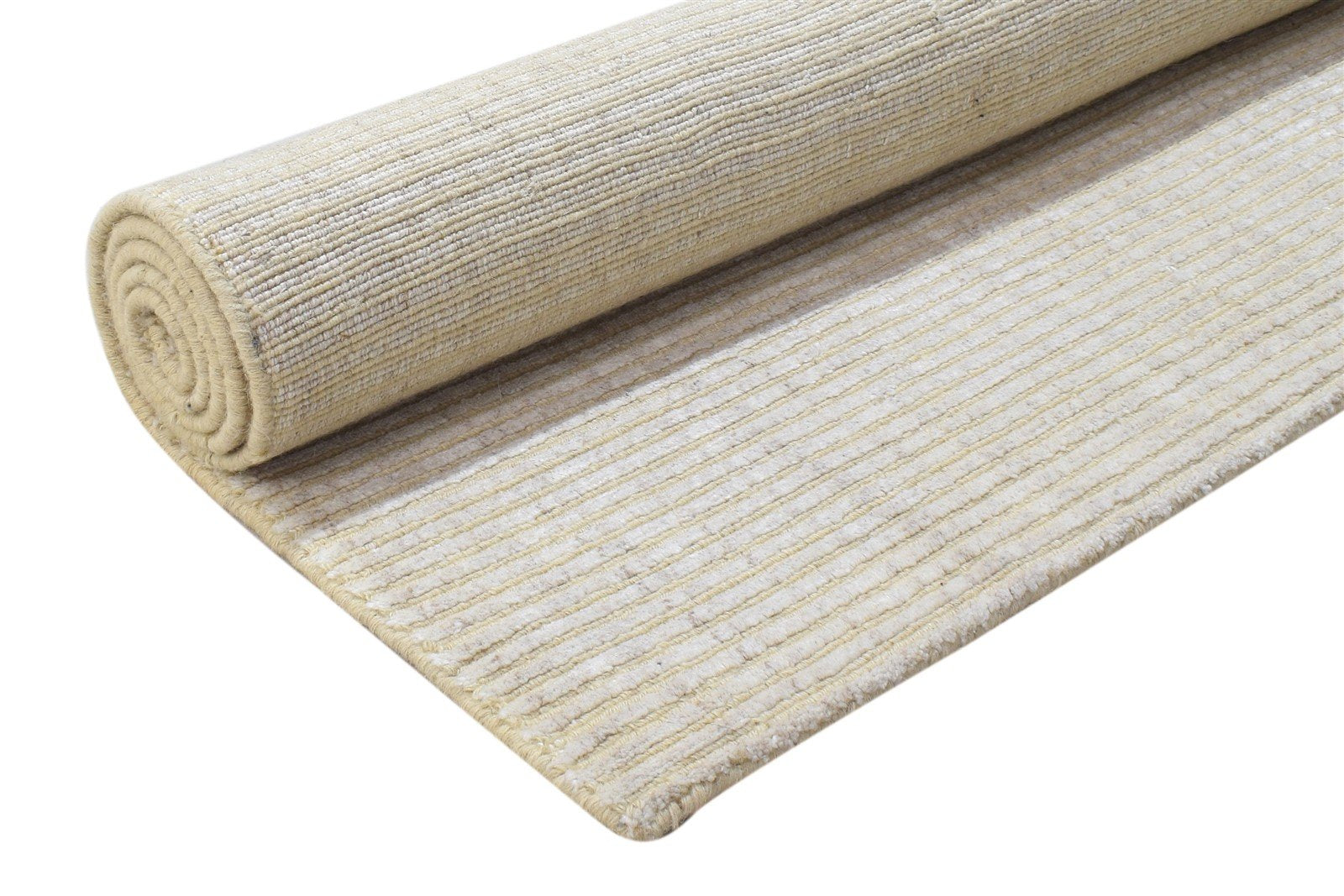 Wool / Silk Sand Rug 4X6 Modern Hand Woven Scandinavian Striped Room Size 