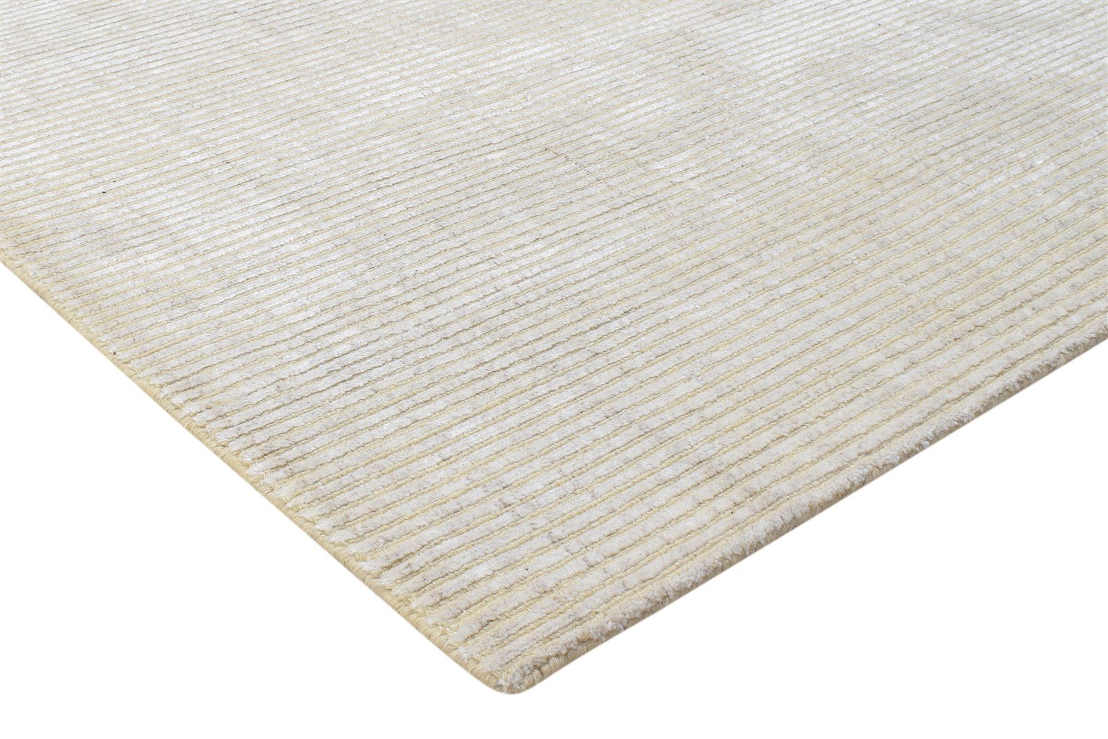 Wool / Silk Sand Rug 4X6 Modern Hand Woven Scandinavian Striped Room Size 