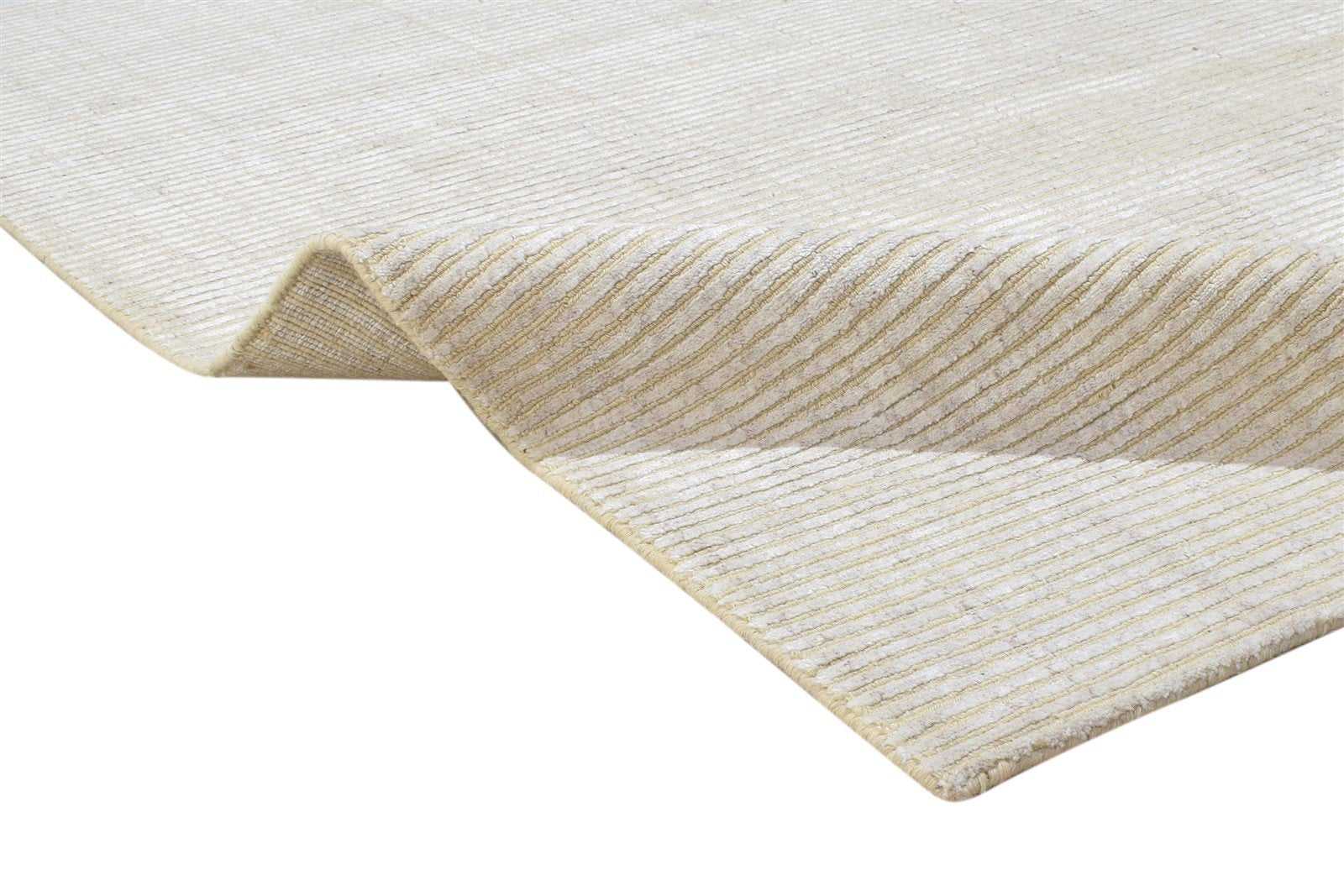 Wool / Silk Sand Rug 4X6 Modern Hand Woven Scandinavian Striped Room Size 