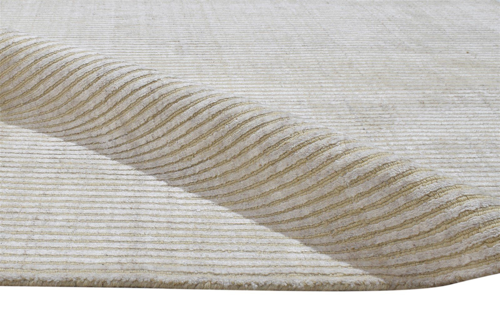 Wool / Silk Sand Rug 4X6 Modern Hand Woven Scandinavian Striped Room Size 