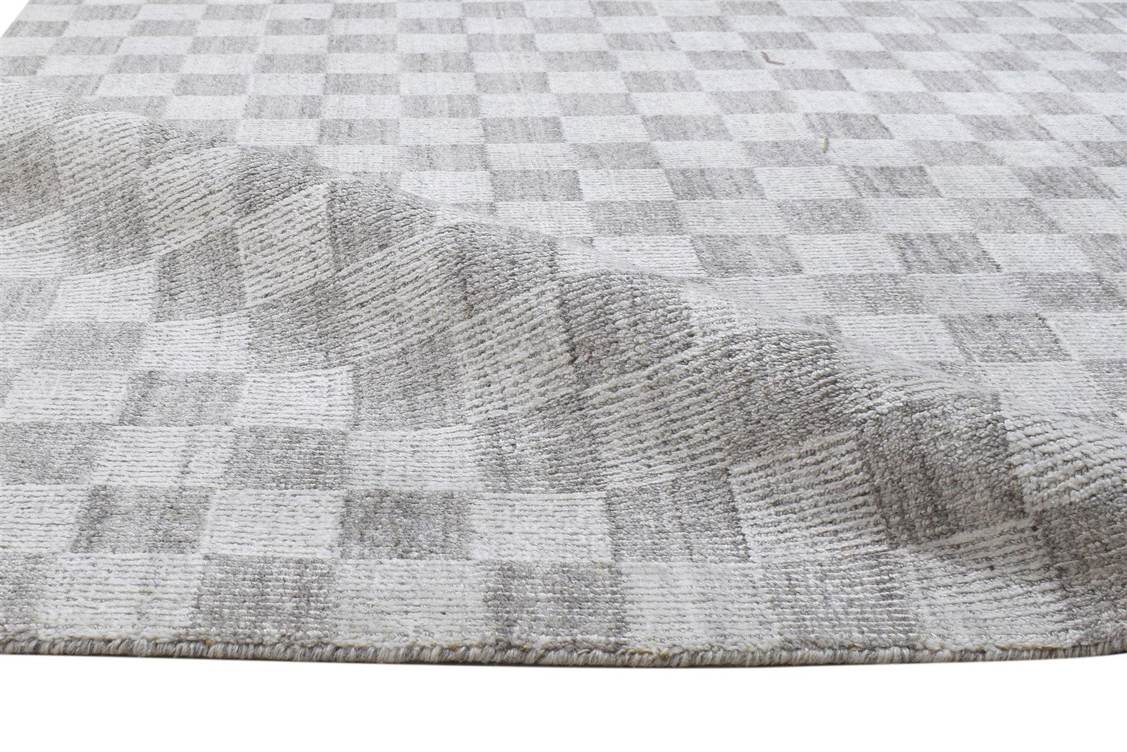 Grey Wool / Silk Rug 5X8 Modern Handloom Scandinavian Geometric Room Size 