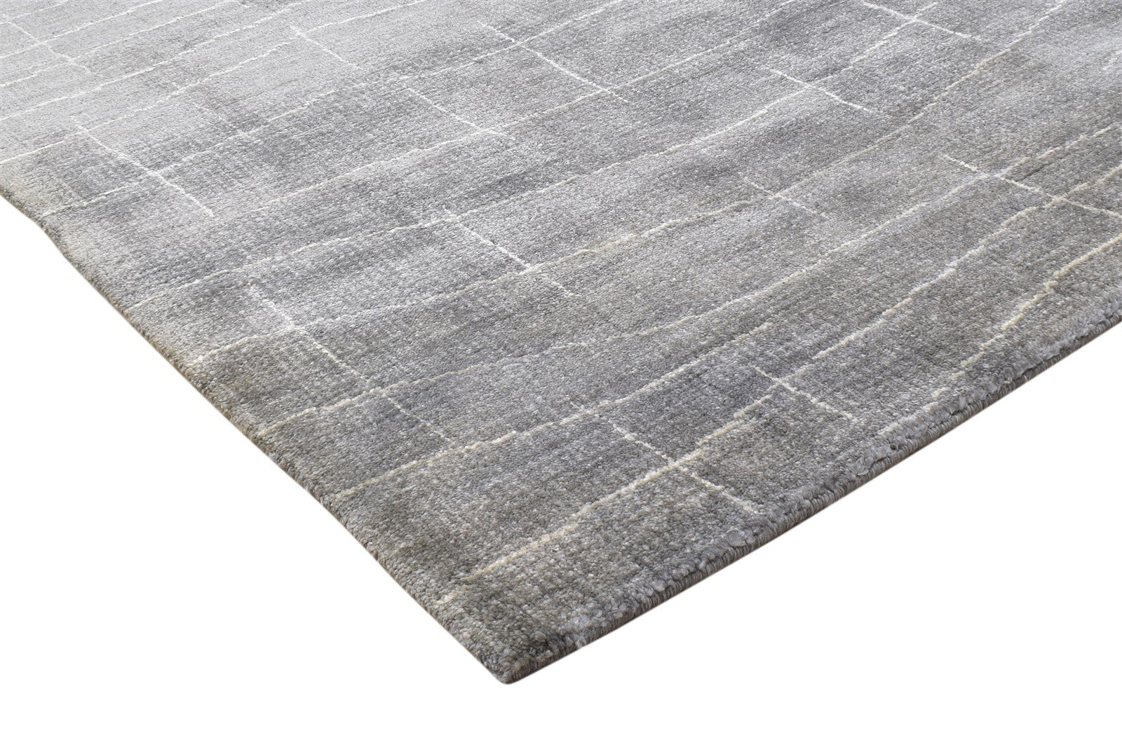 Dark Grey Silk Rug 4X6 Modern Handloom Scandinavian Abstract Room Size Carpet 