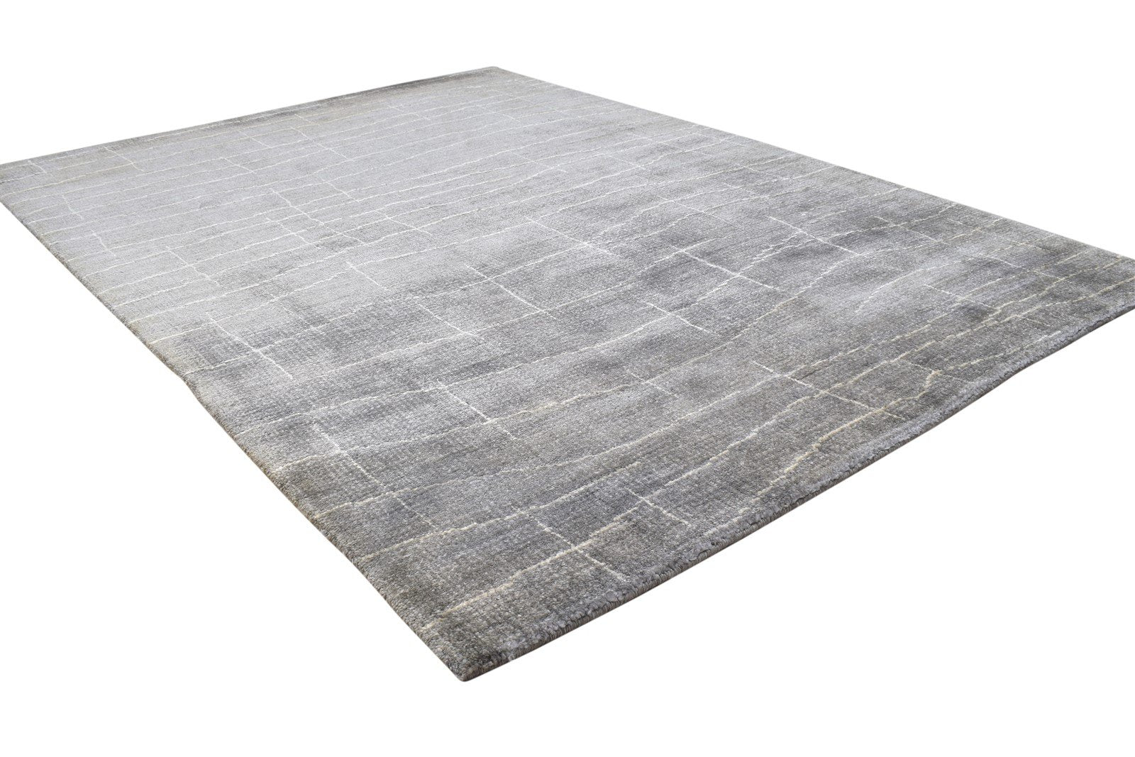 Dark Grey Silk Rug 4X6 Modern Handloom Scandinavian Abstract Room Size Carpet 