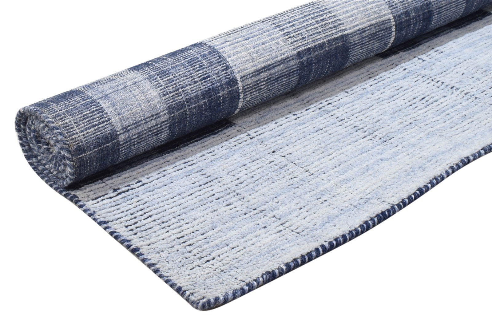 Blue Pet Yarn Rug 5' X 7' Modern Handloom Scandinavian Plaids Room Size Carpet 