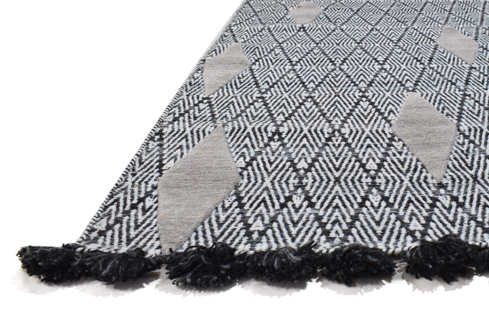 Charcoal Pet Yarn Rug 5X7 Modern Jacquard Loom Moroccan Diamond Room Size Carpet 