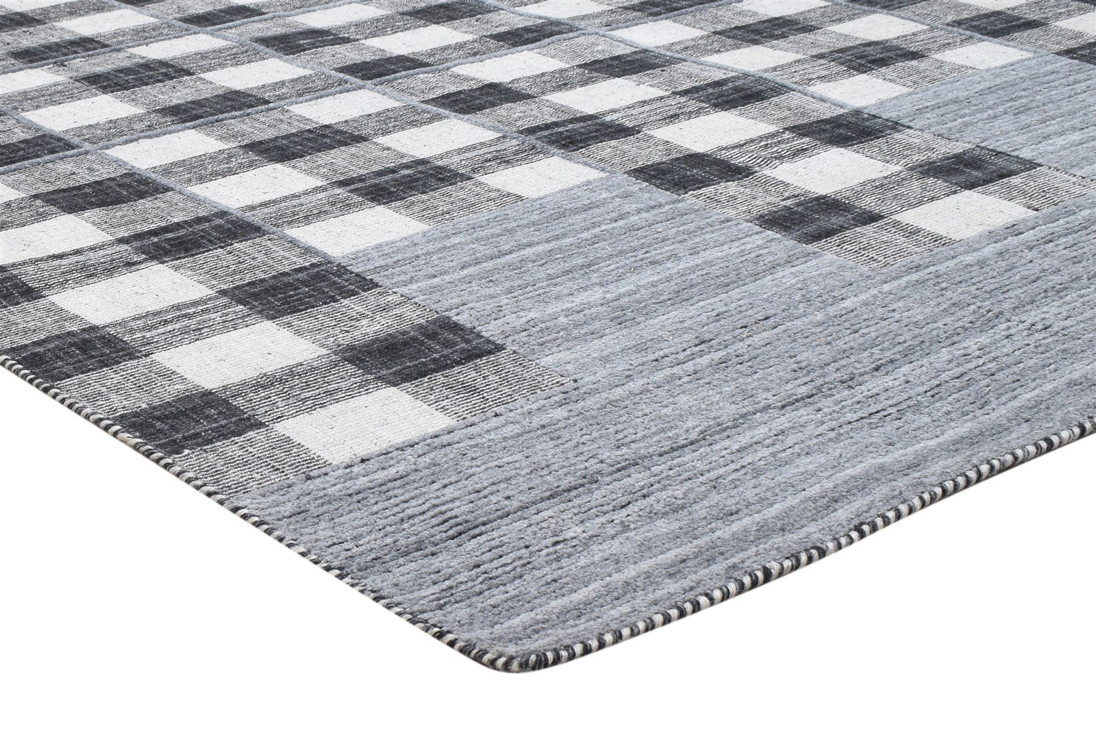 Black Pet Yarn Rug 5' X 8' Modern Handloom Scandinavian Plaids Room Size Carpet 