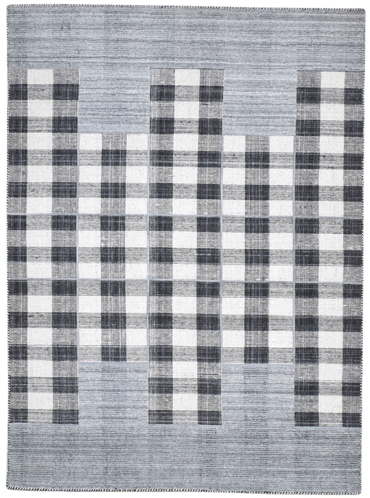 Black Pet Yarn Rug 5' X 8' Modern Handloom Scandinavian Plaids Room Size Carpet 