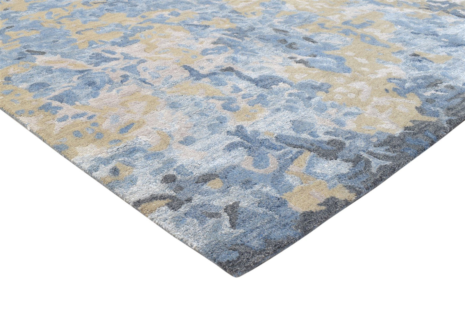 Hand Tufted Blue Wool / Silk Rug 5X8 Modern Indian Abstract Room Size Carpet 