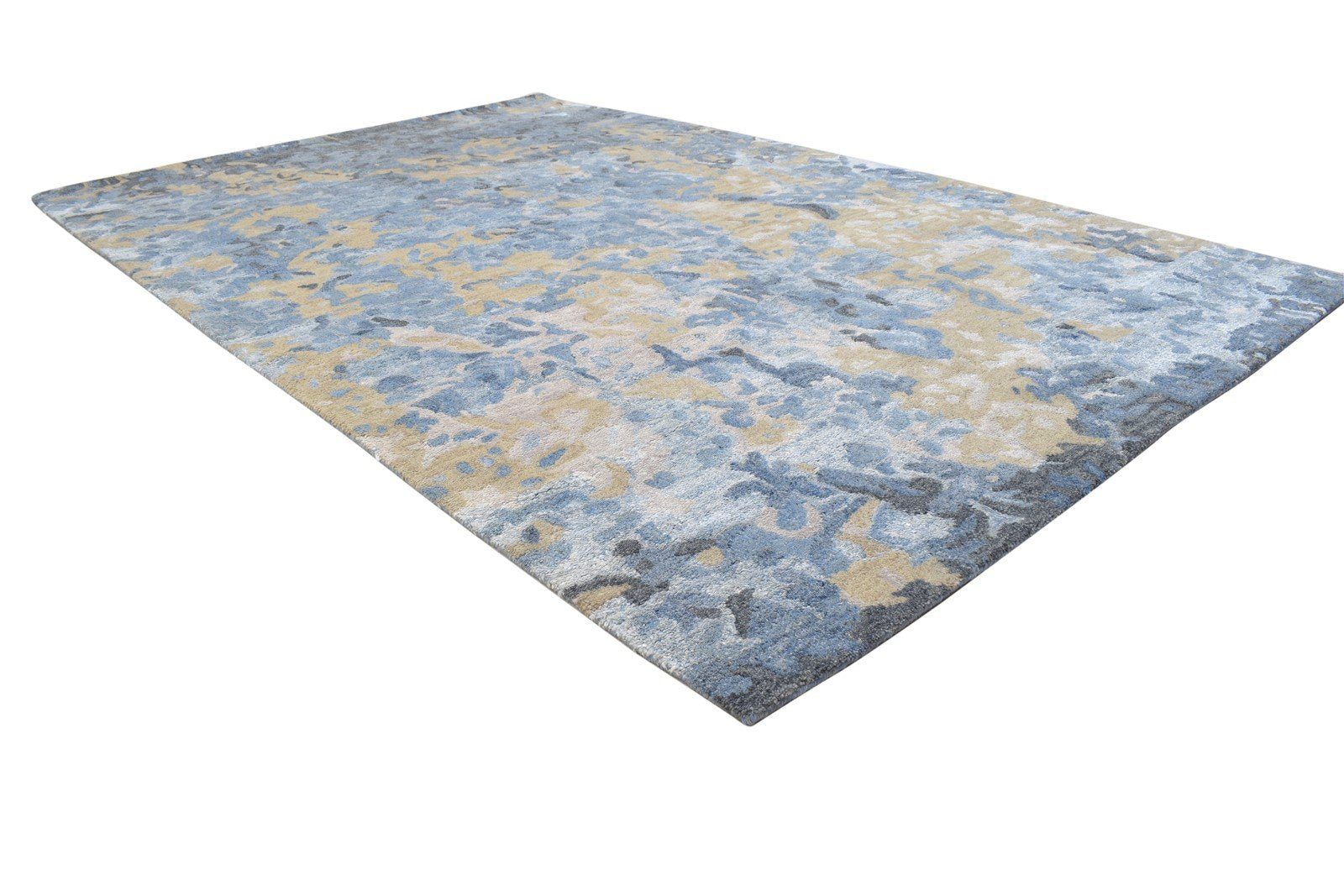 Hand Tufted Blue Wool / Silk Rug 5X8 Modern Indian Abstract Room Size Carpet 