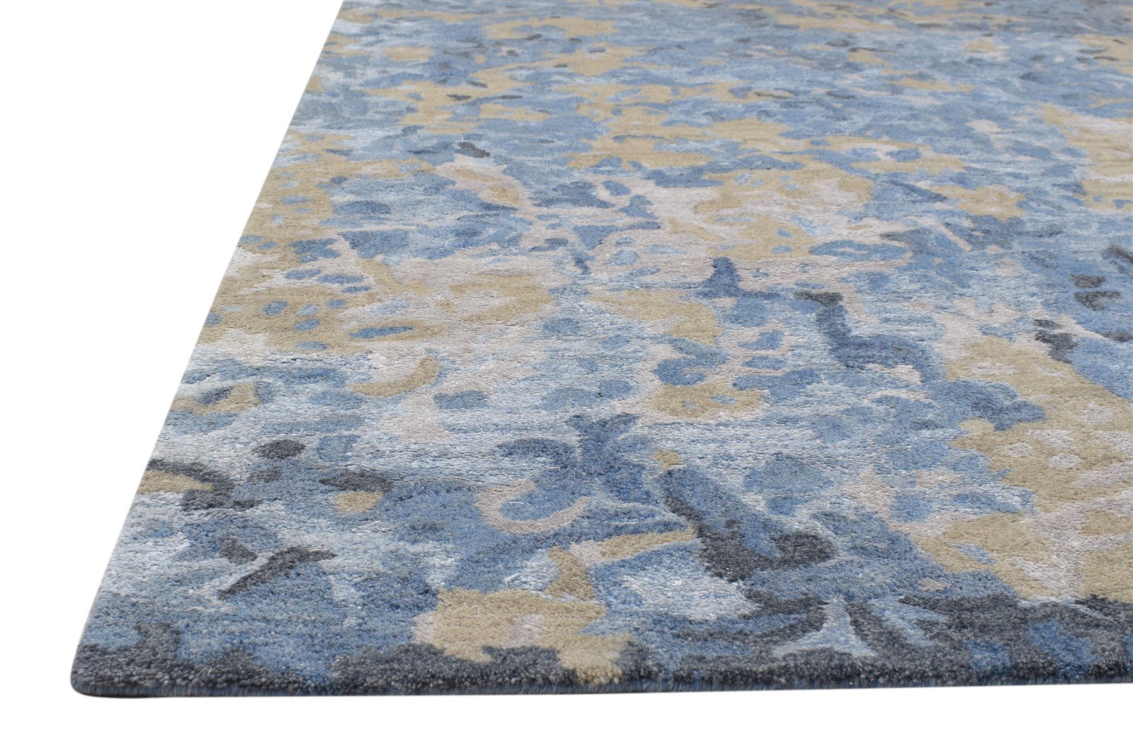 Hand Tufted Blue Wool / Silk Rug 5X8 Modern Indian Abstract Room Size Carpet 