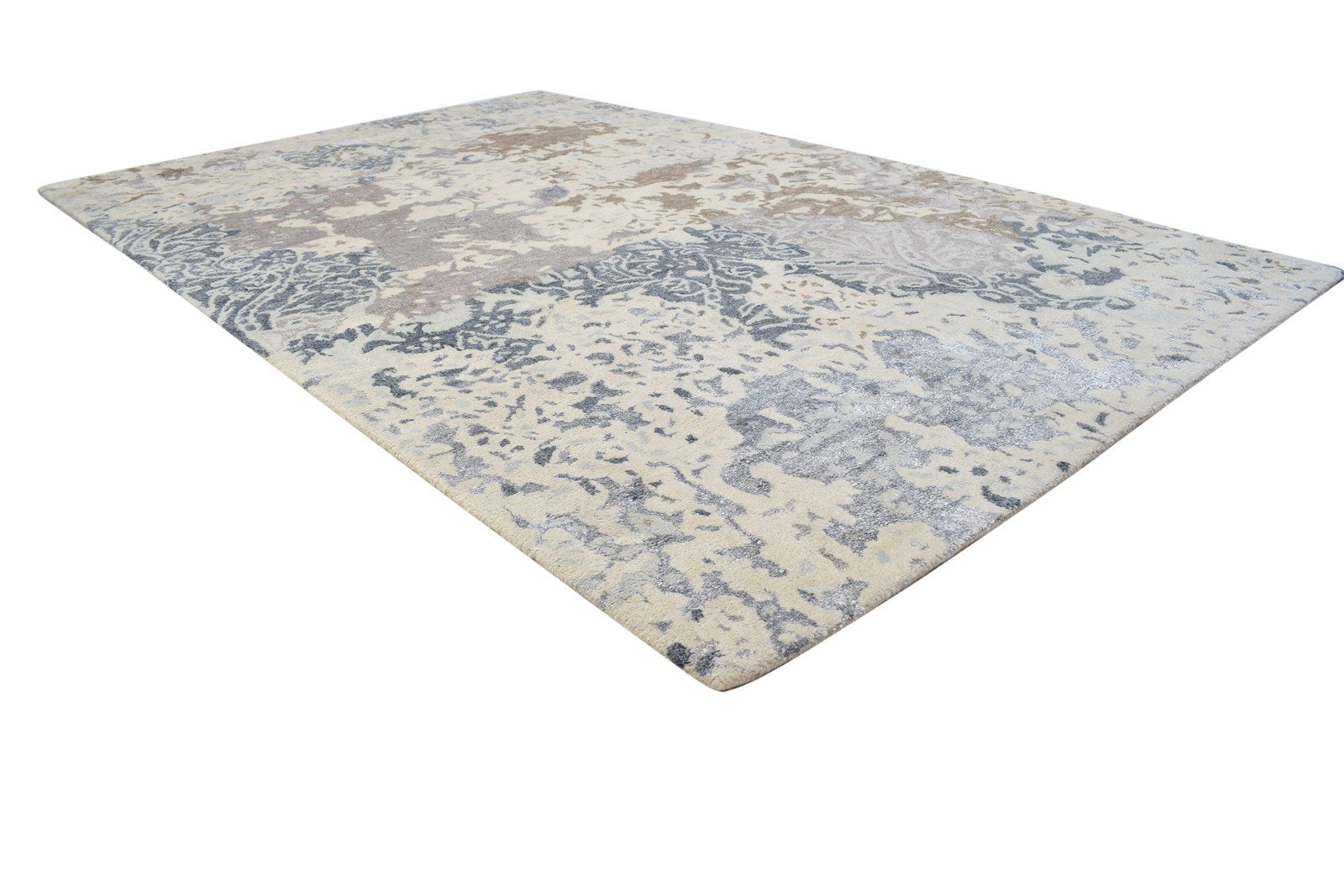 Hand Tufted Sand Wool / Silk Rug 5X8 Modern Indian Abstract Room Size Carpet  Area Rug 