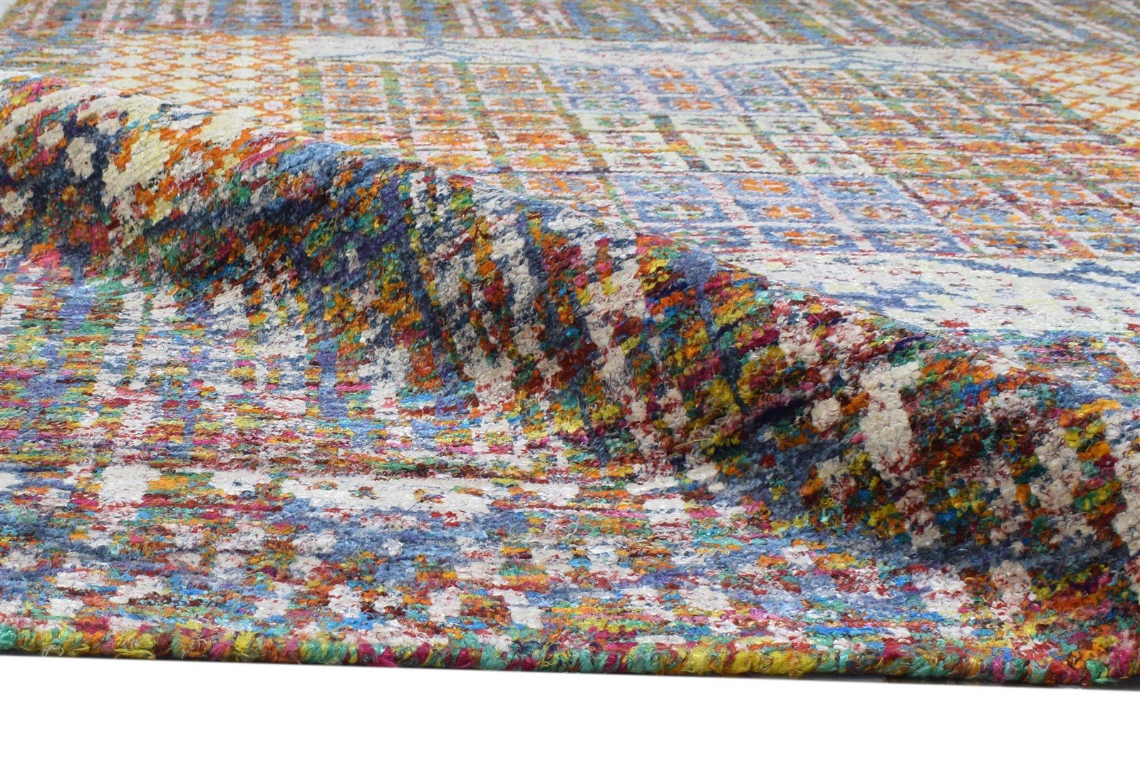 Silk Blue Rug 5' X 7' Modern Hand Knotted Bohemian Bohemian Room Size Carpet 