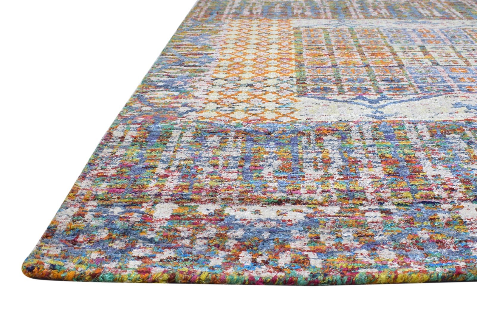 Silk Blue Rug 5' X 7' Modern Hand Knotted Bohemian Bohemian Room Size Carpet 