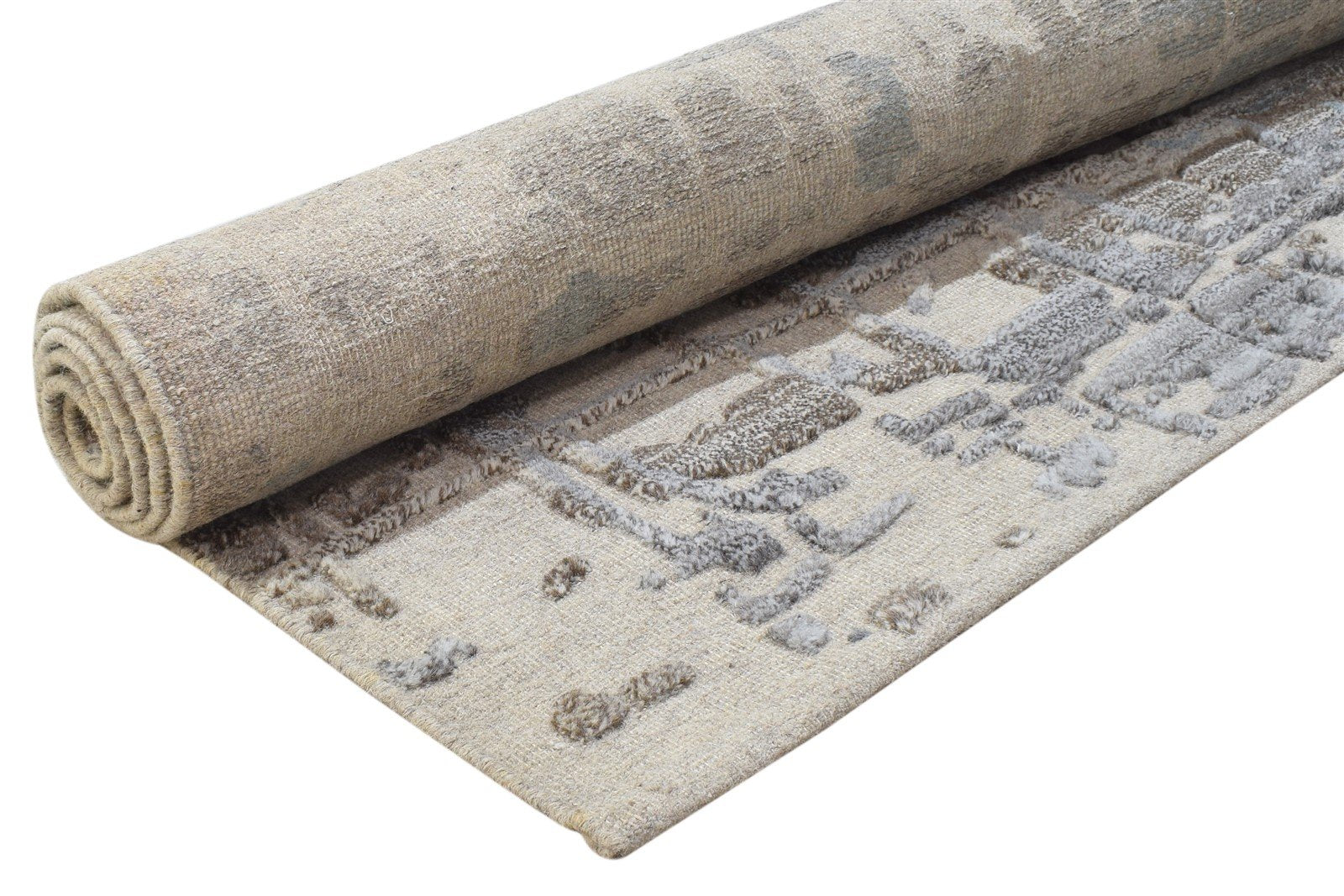 Sand Wool Rug 5' X 7' Modern Hand Knotted Scandinavian Abstract Room Size Carpet  Area Rug 