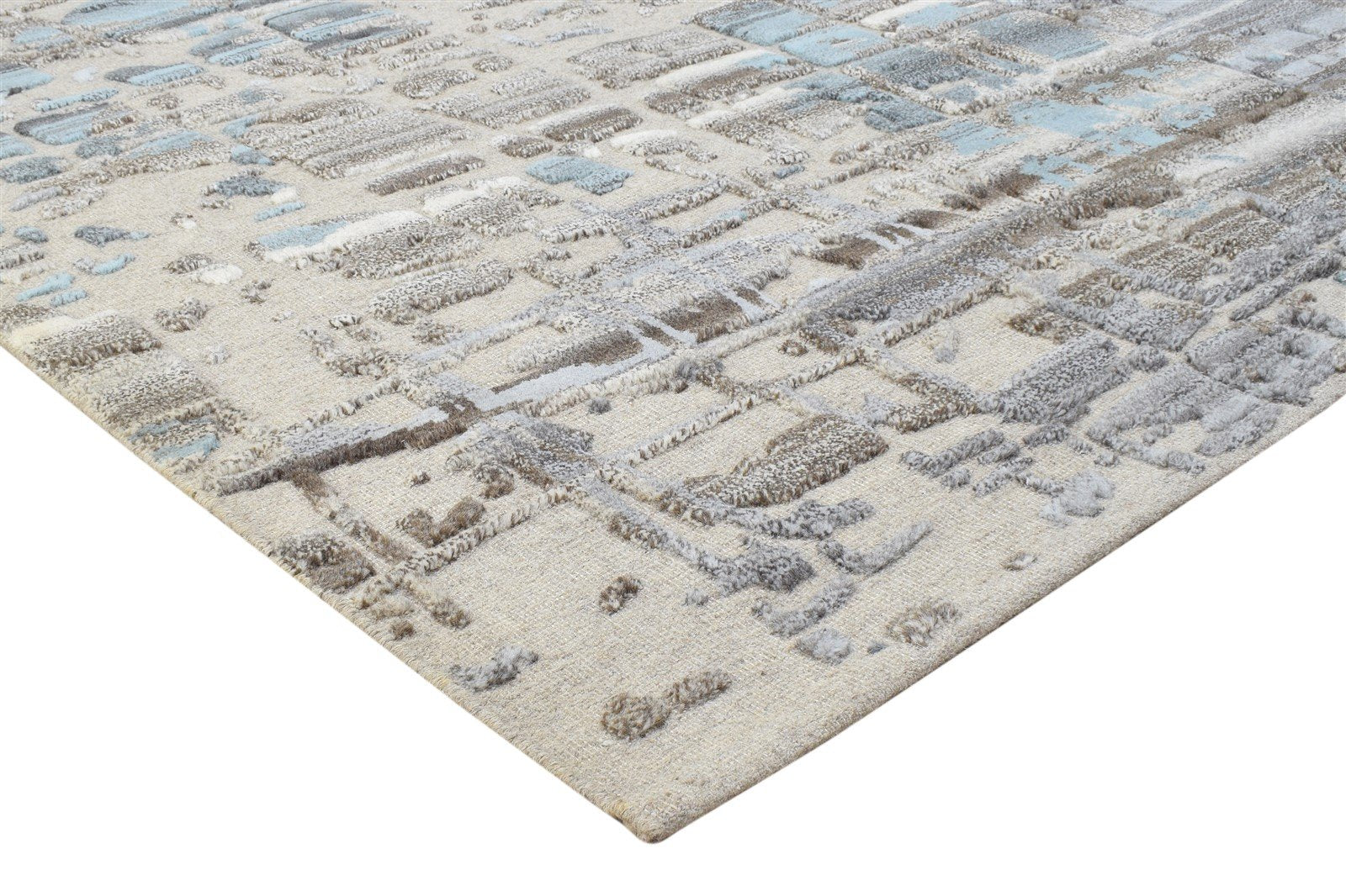 Sand Wool Rug 5' X 7' Modern Hand Knotted Scandinavian Abstract Room Size Carpet 