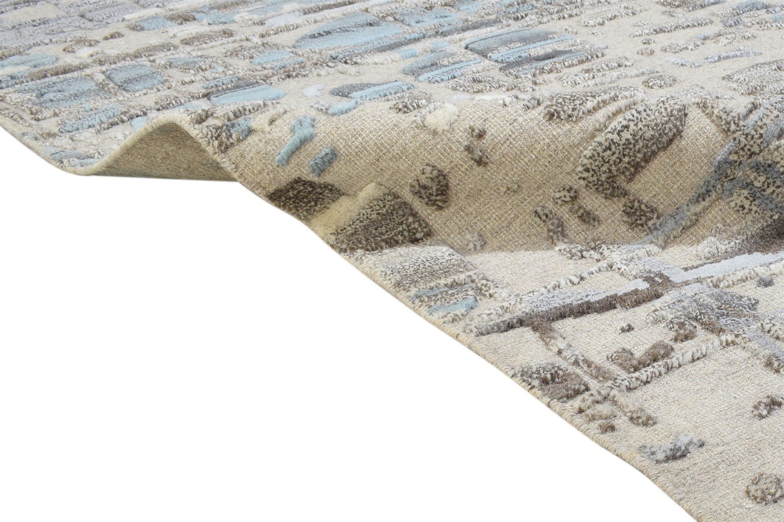Sand Wool Rug 5' X 7' Modern Hand Knotted Scandinavian Abstract Room Size Carpet  Area Rug 