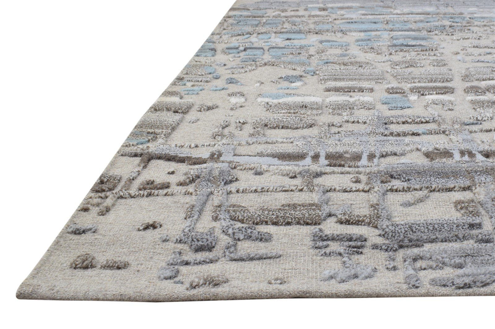 Sand Wool Rug 5' X 7' Modern Hand Knotted Scandinavian Abstract Room Size Carpet 