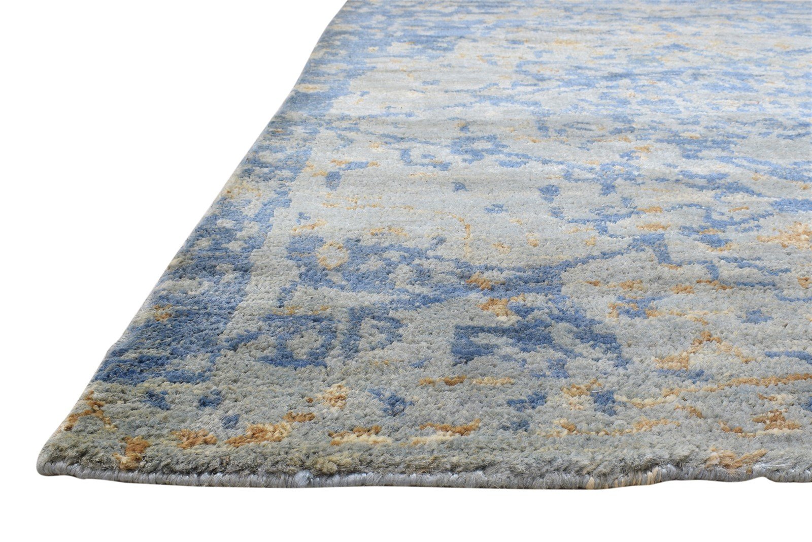 5X8 Rug Jute Blue Persian Hand Knotted Heriz-Indian Abstract Room Size Carpet 