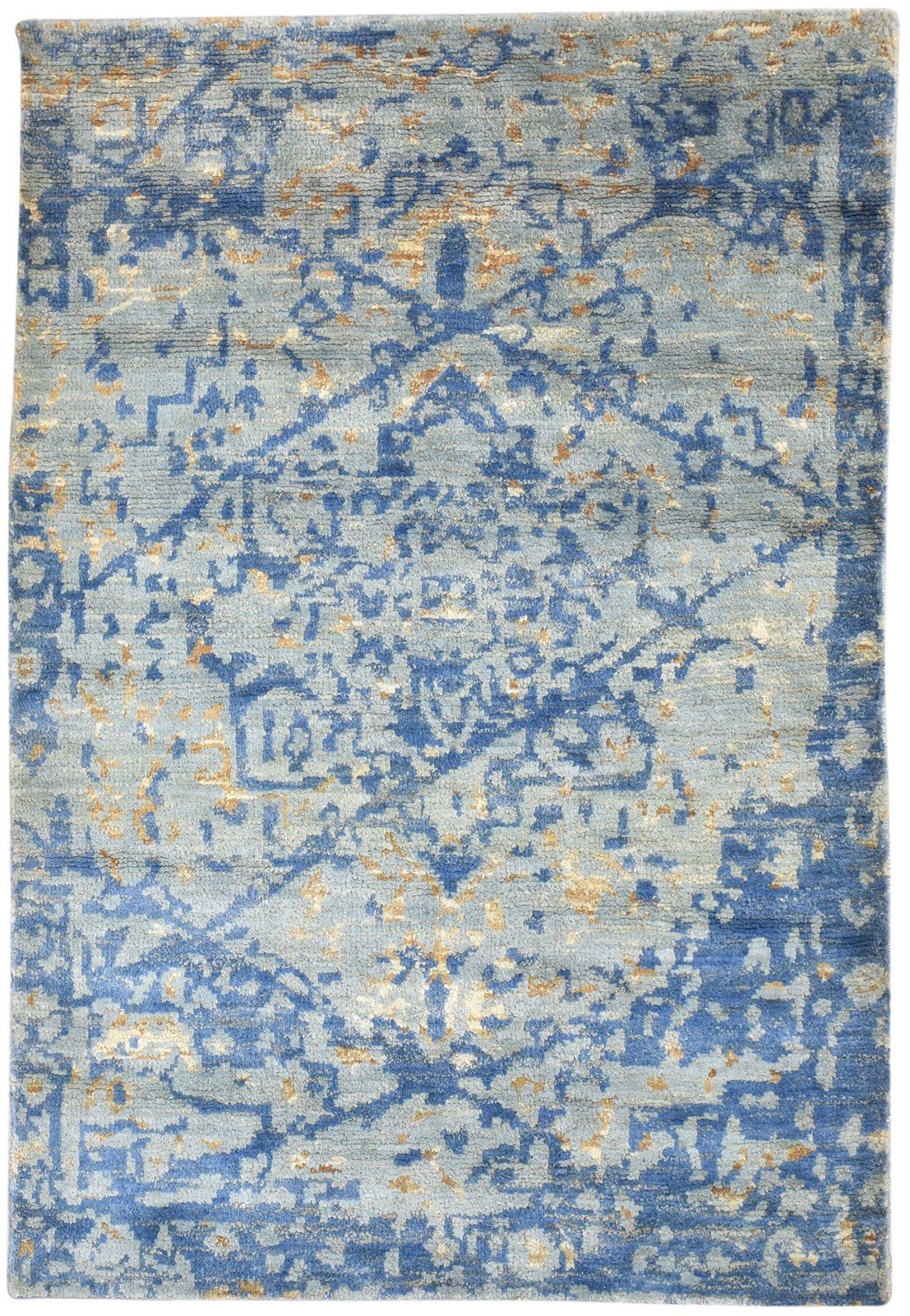 5X8 Rug Jute Blue Persian Hand Knotted Heriz-Indian Abstract Room Size Carpet 