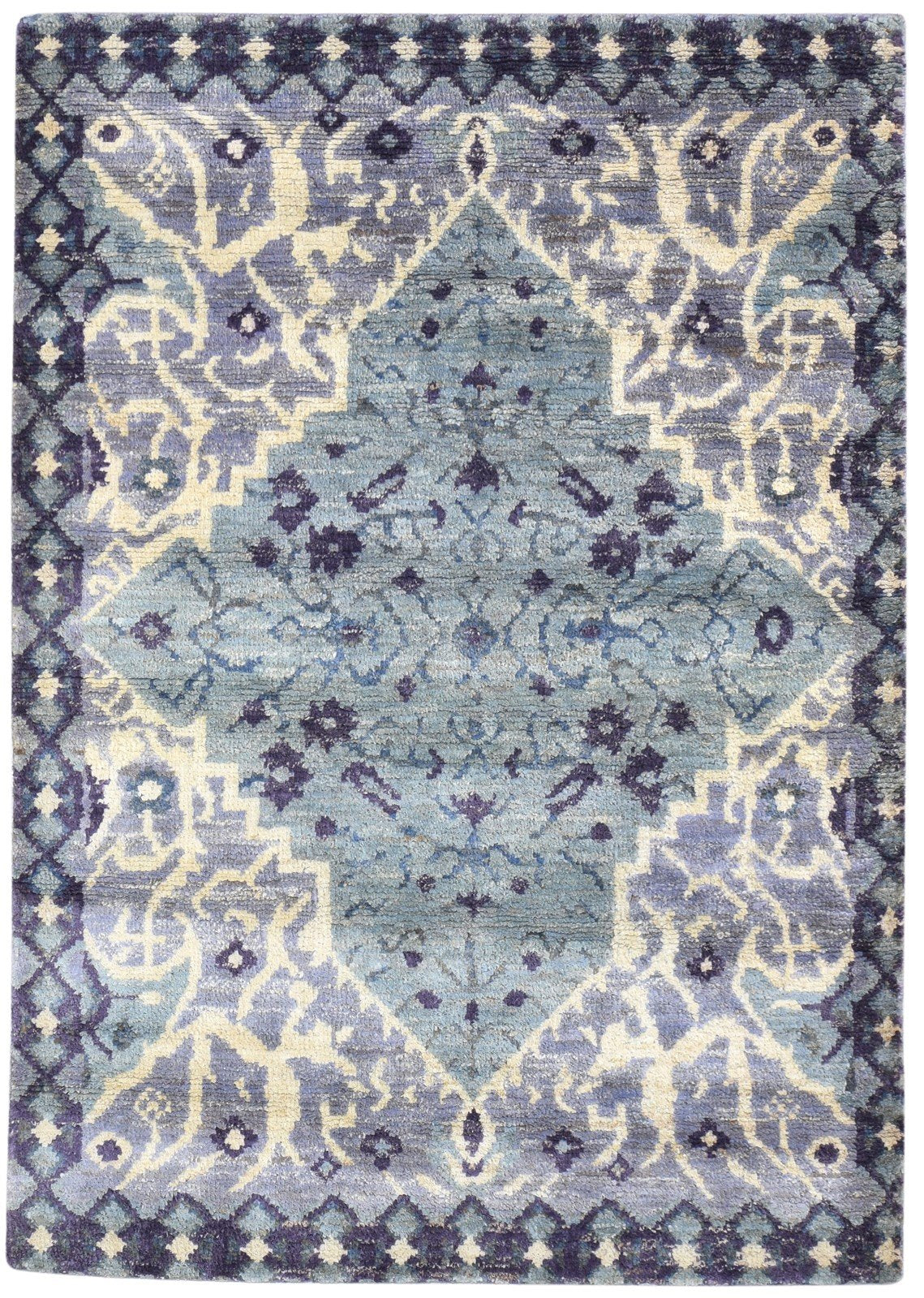 Jute Blue Rug 5X8 Persian Hand Knotted Heriz-Indian Oriental Room Size Carpet 