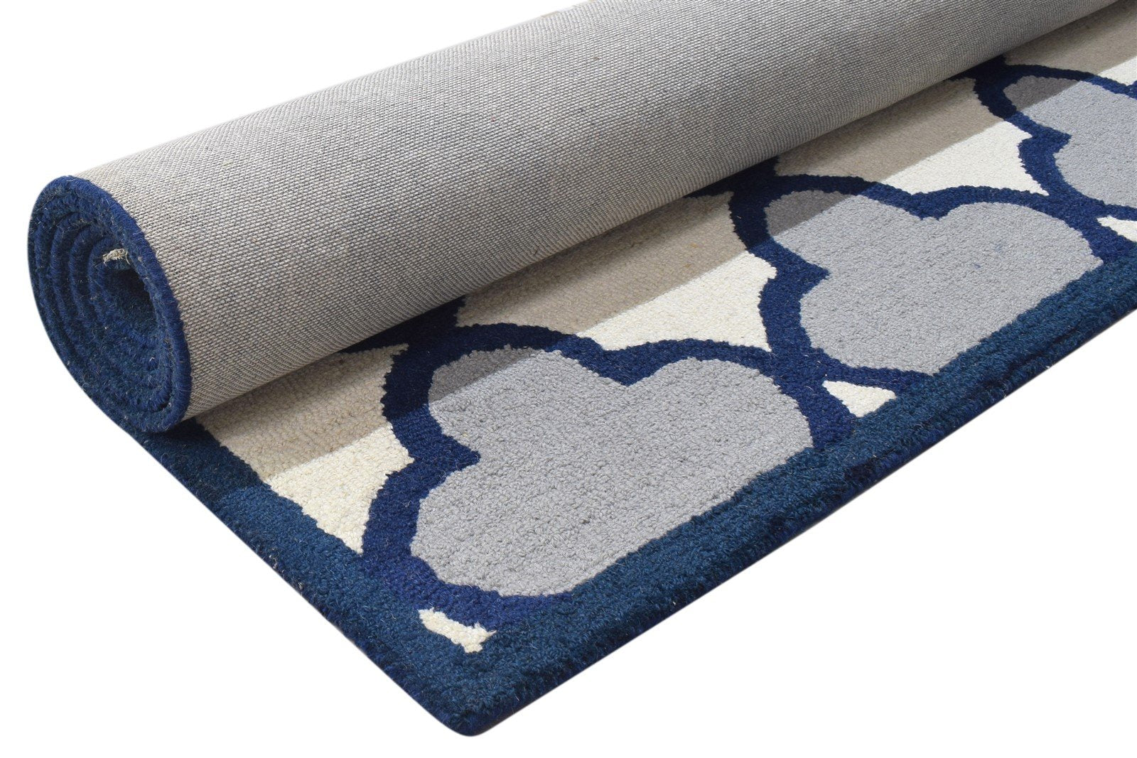 Hand Tufted Blue Wool Rug 5' X 8' Modern Moroccan Trellis Room Size Carpet 