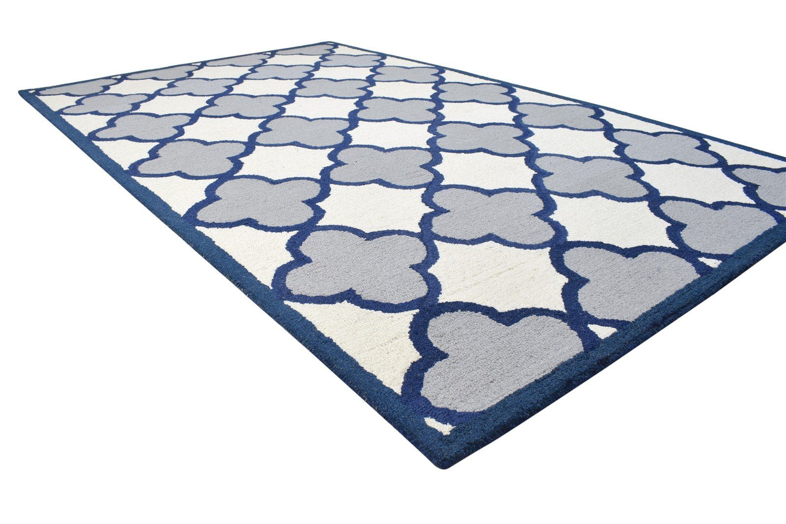 Hand Tufted Blue Wool Rug 5' X 8' Modern Moroccan Trellis Room Size Carpet 