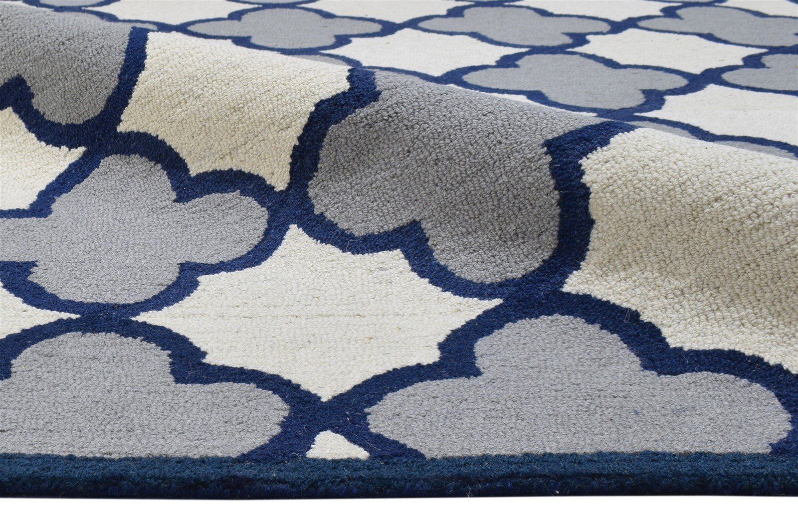 Hand Tufted Blue Wool Rug 5' X 8' Modern Moroccan Trellis Room Size Carpet 