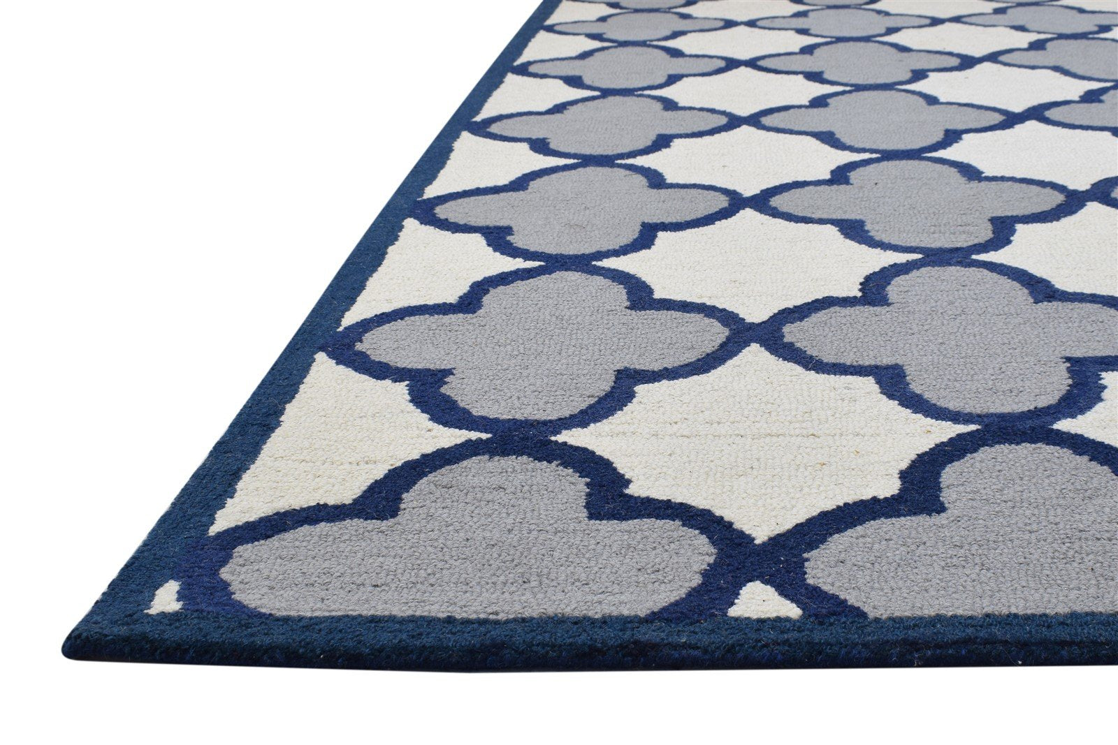 Hand Tufted Blue Wool Rug 5' X 8' Modern Moroccan Trellis Room Size Carpet 