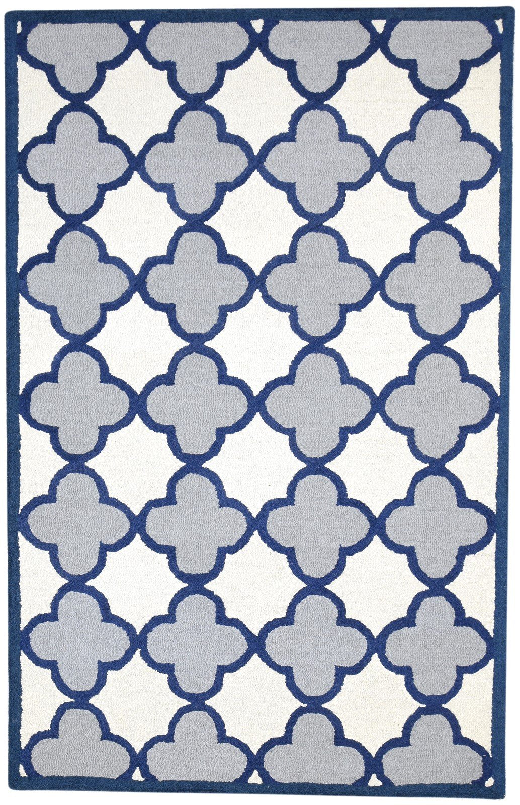 Hand Tufted Blue Wool Rug 5' X 8' Modern Moroccan Trellis Room Size Carpet 