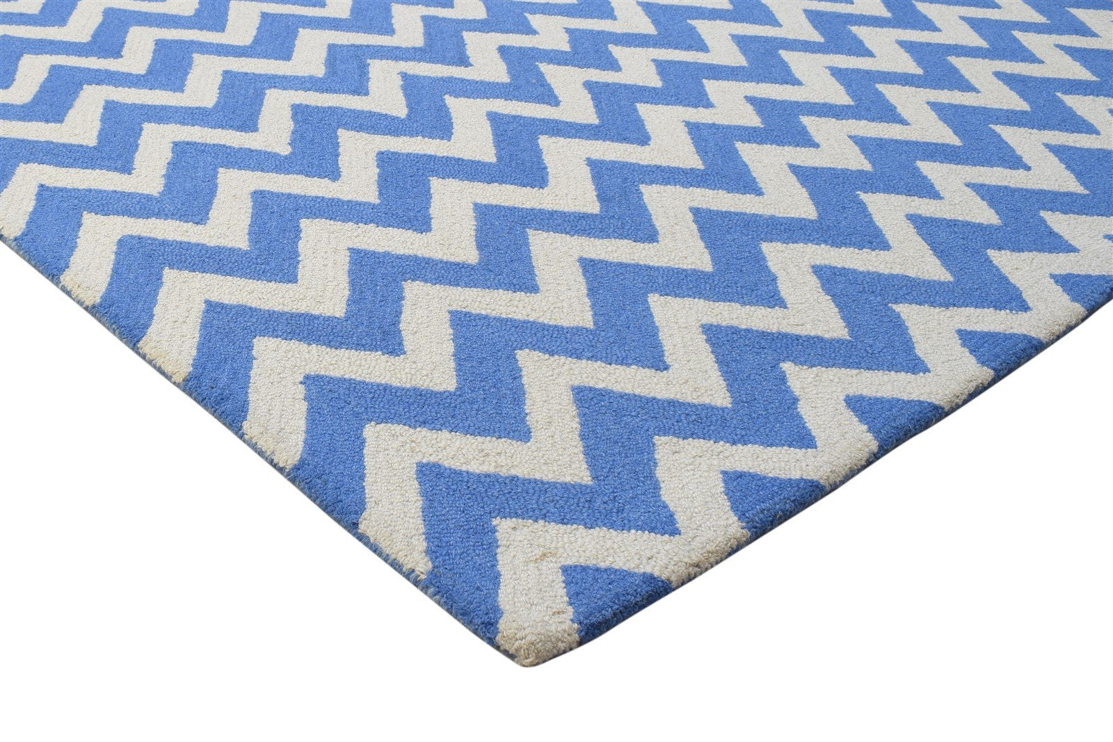 5' X 8' Rug Wool Blue Modern Hand Tufted Scandinavian Chevron Room Size Carpet 